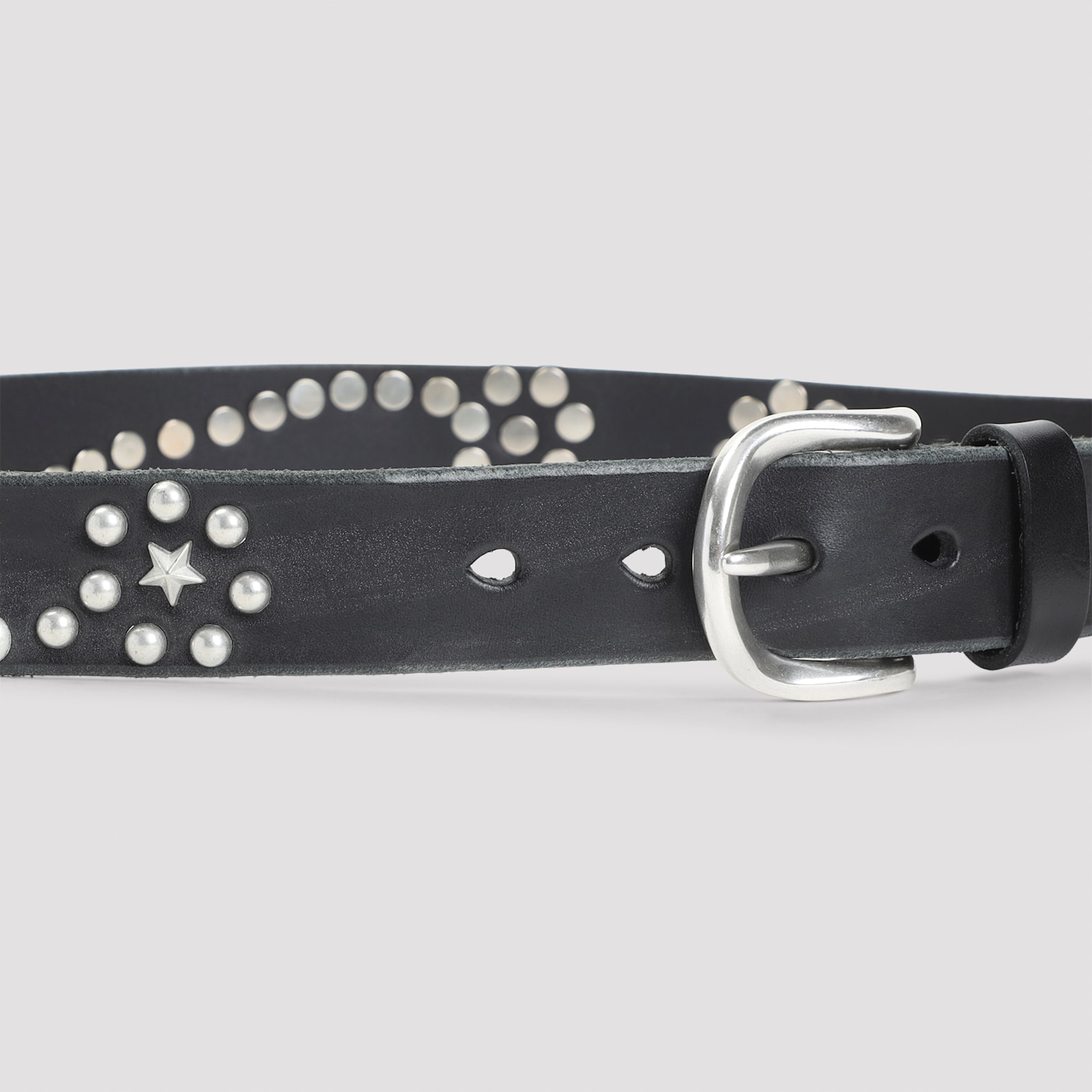 Our Legacy Bridle Leather Star Fall Stud Belt In Black