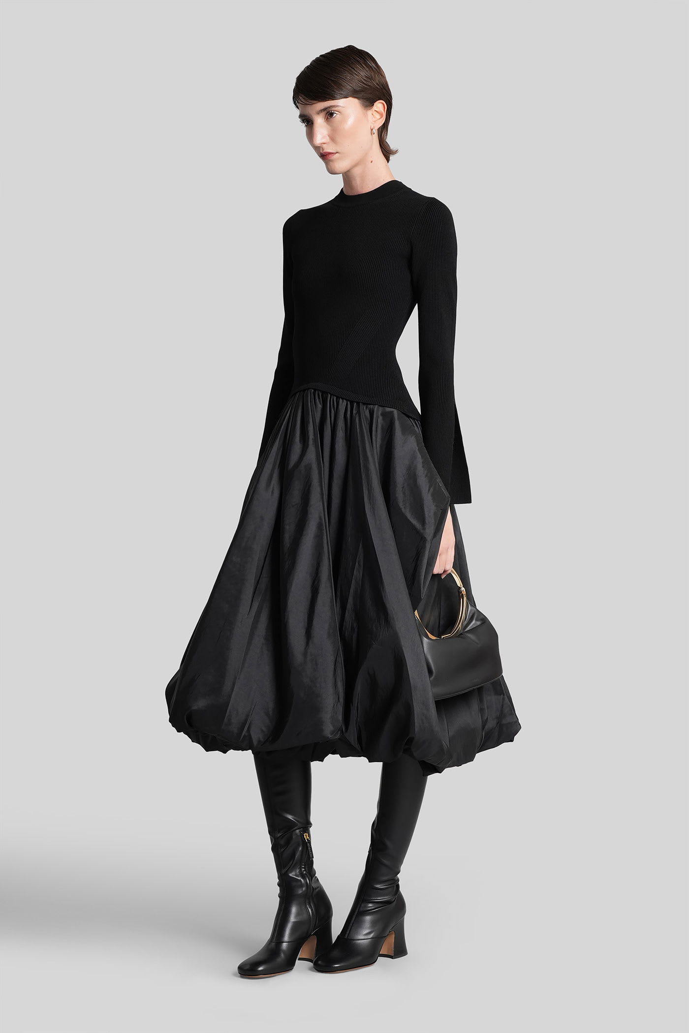 Simkhai Midi Dress With Balloon Skirt And Long Sleeves In Black