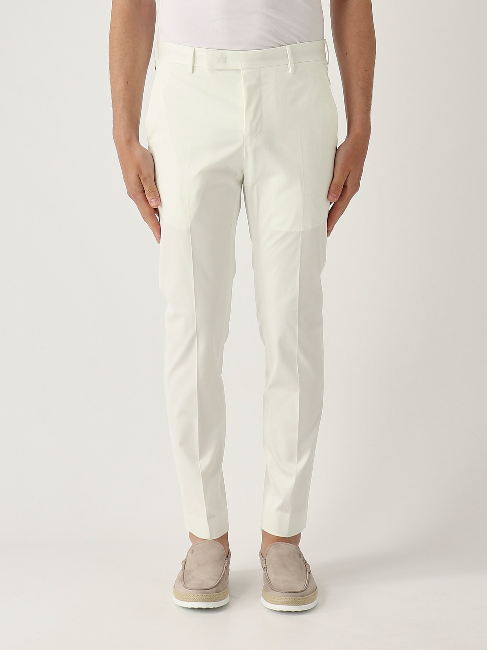 Pt Torino Refined Cotton Twill White Trousers With Detailing In White