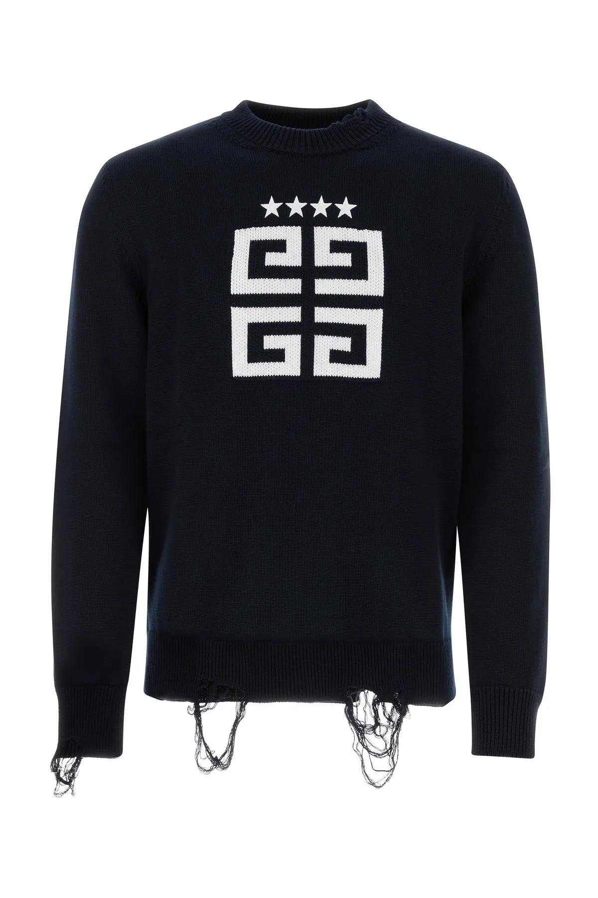 Givenchy Midnight Blue Jersey 4g Stars Sweater In Black