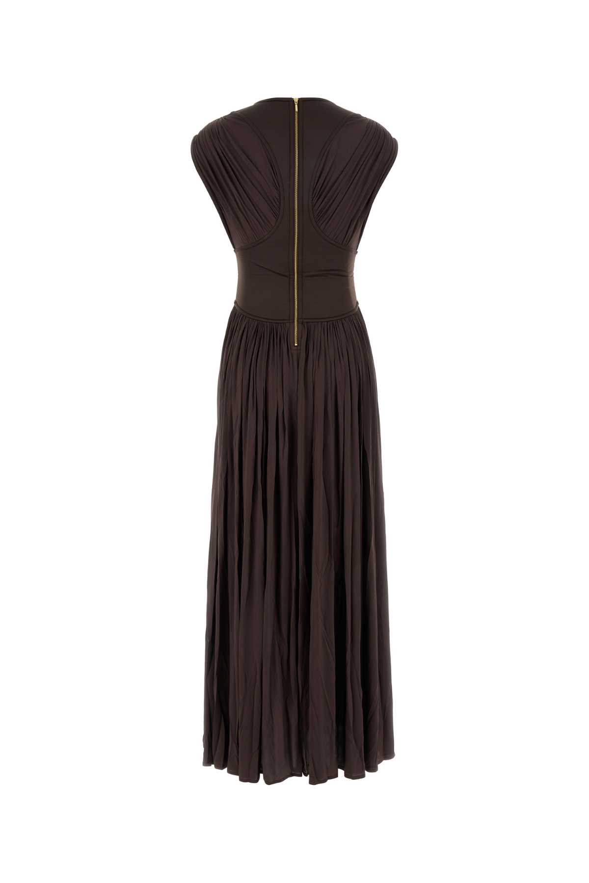 Zimmermann Illuminate Brown Long Dress With Gathered Neckline And Waist And Front Single Split In Viscose Stret