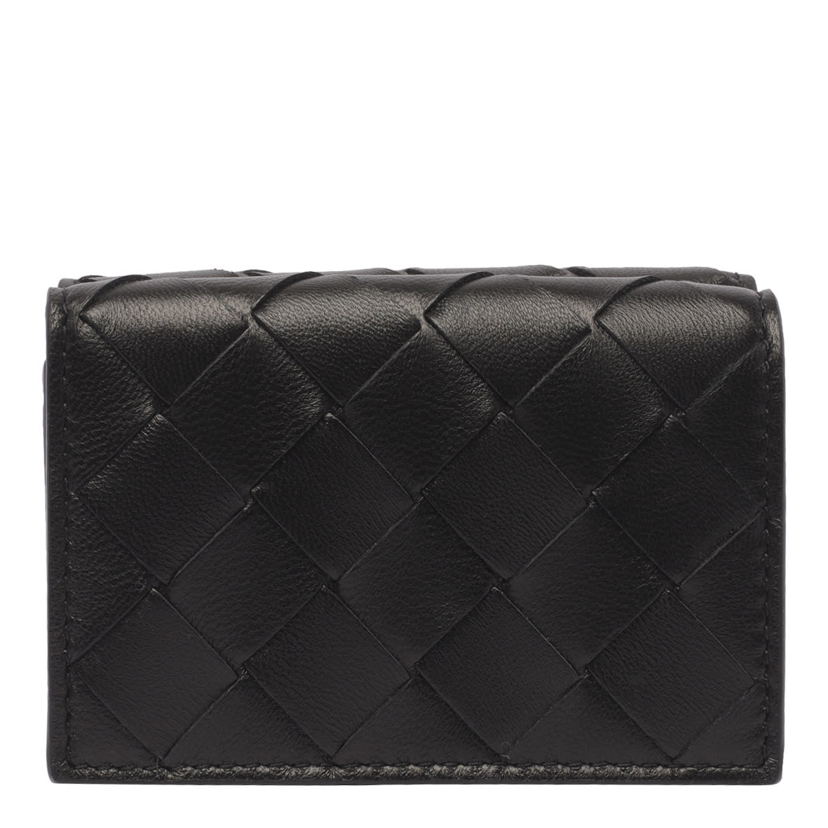 Shop Bottega Veneta Intrecciato Tiny Tri-fold Wallet In Black