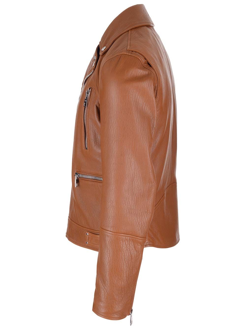 Shop Alexander Mcqueen Tobacco Leather Biker Jacket In Brown