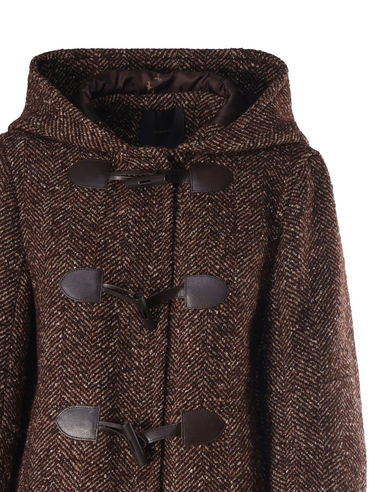 Shop Pinko Short Hooded Duffle Coat In Brown