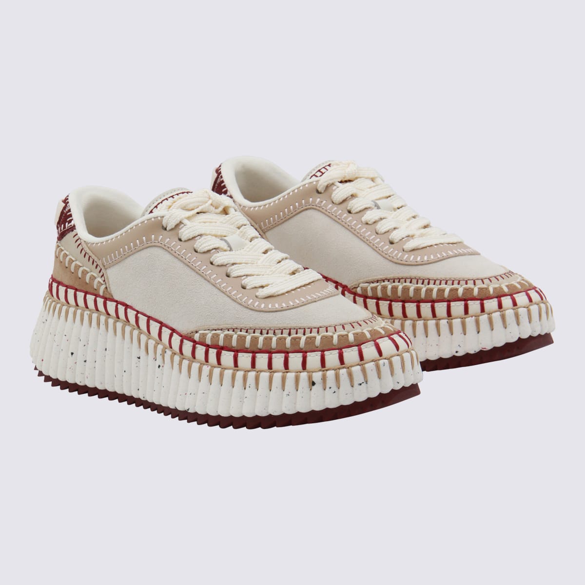 Chloé Nama Low-top Suede Sneakers With Leather Inserts In Multi