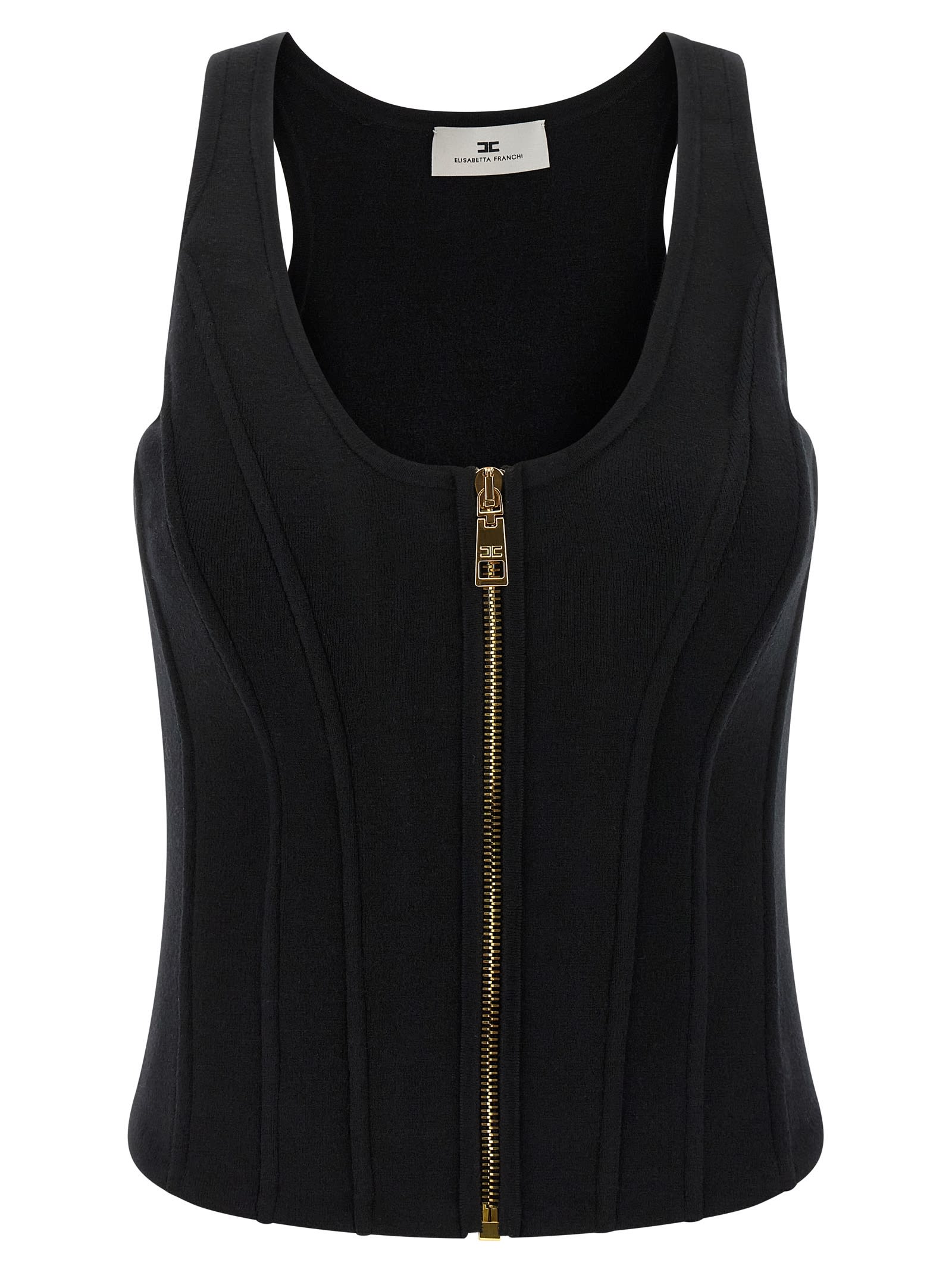 Elisabetta Franchi Structured Wool Blend Bustier Top In Black