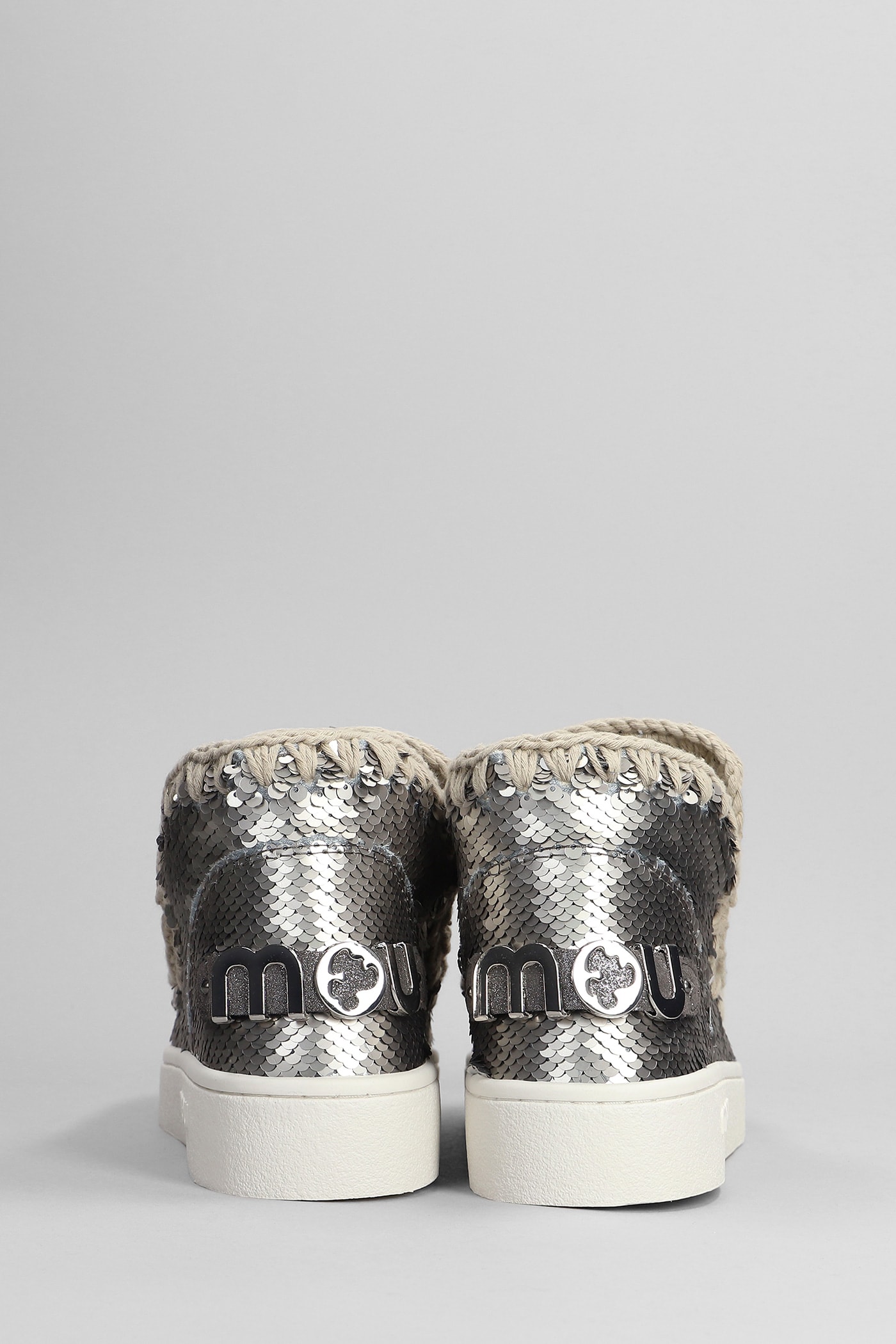 Mou Eskimo Sneaker Low Heels Ankle Boots In Gunmetal Synthetic Fibers In Gunmetal