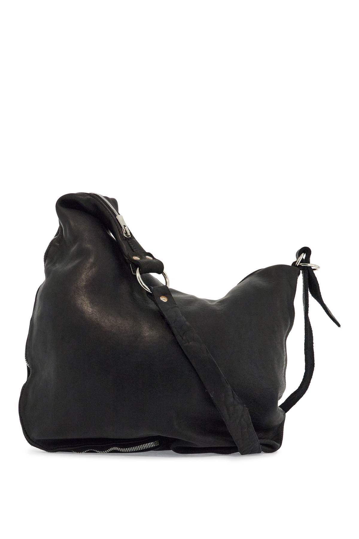 Black Horse Leather Crossbody Bag With Zip