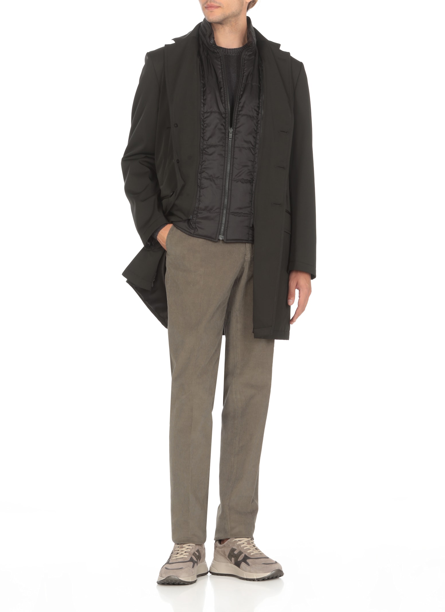 Fay Double-breasted Stand-up Collar Padded Coat In Black