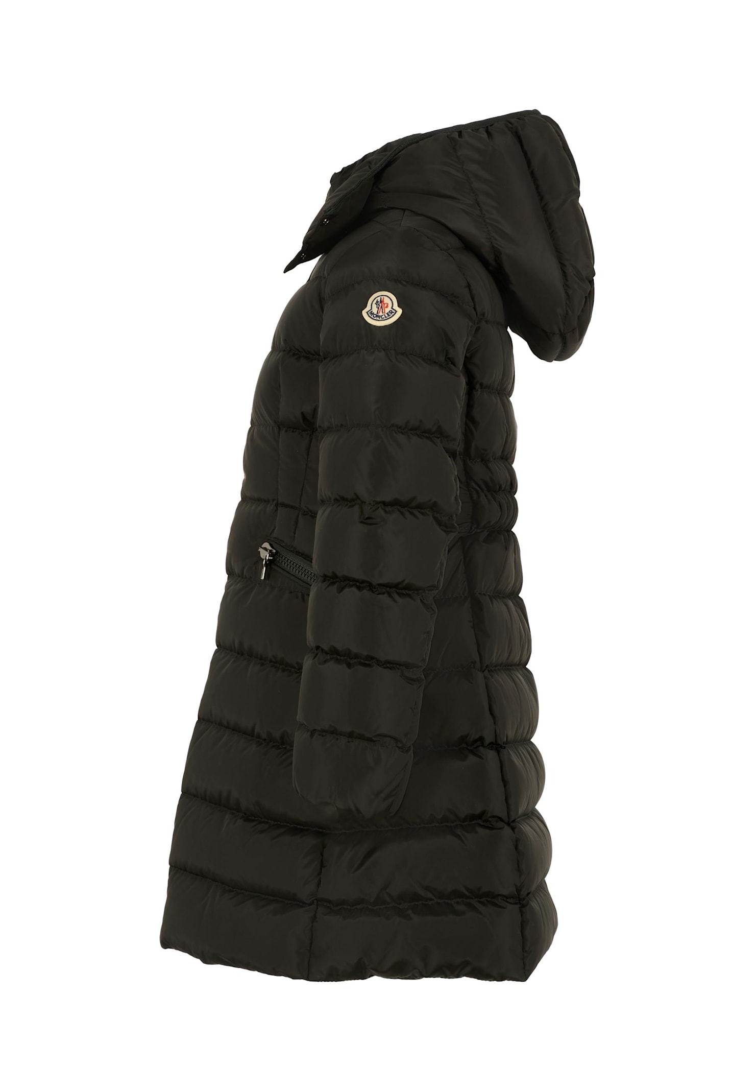 Moncler Black Charpal Down Jacket For Girl With Logo In Black