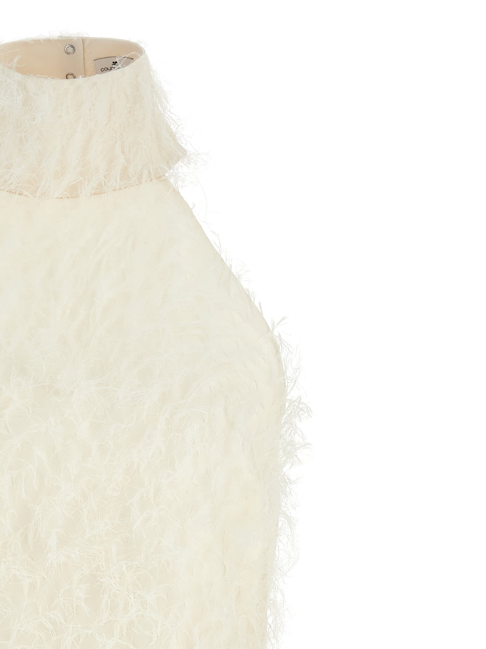 Courrèges Halter Neck Sleeveless Mini Dress With Feathers In White
