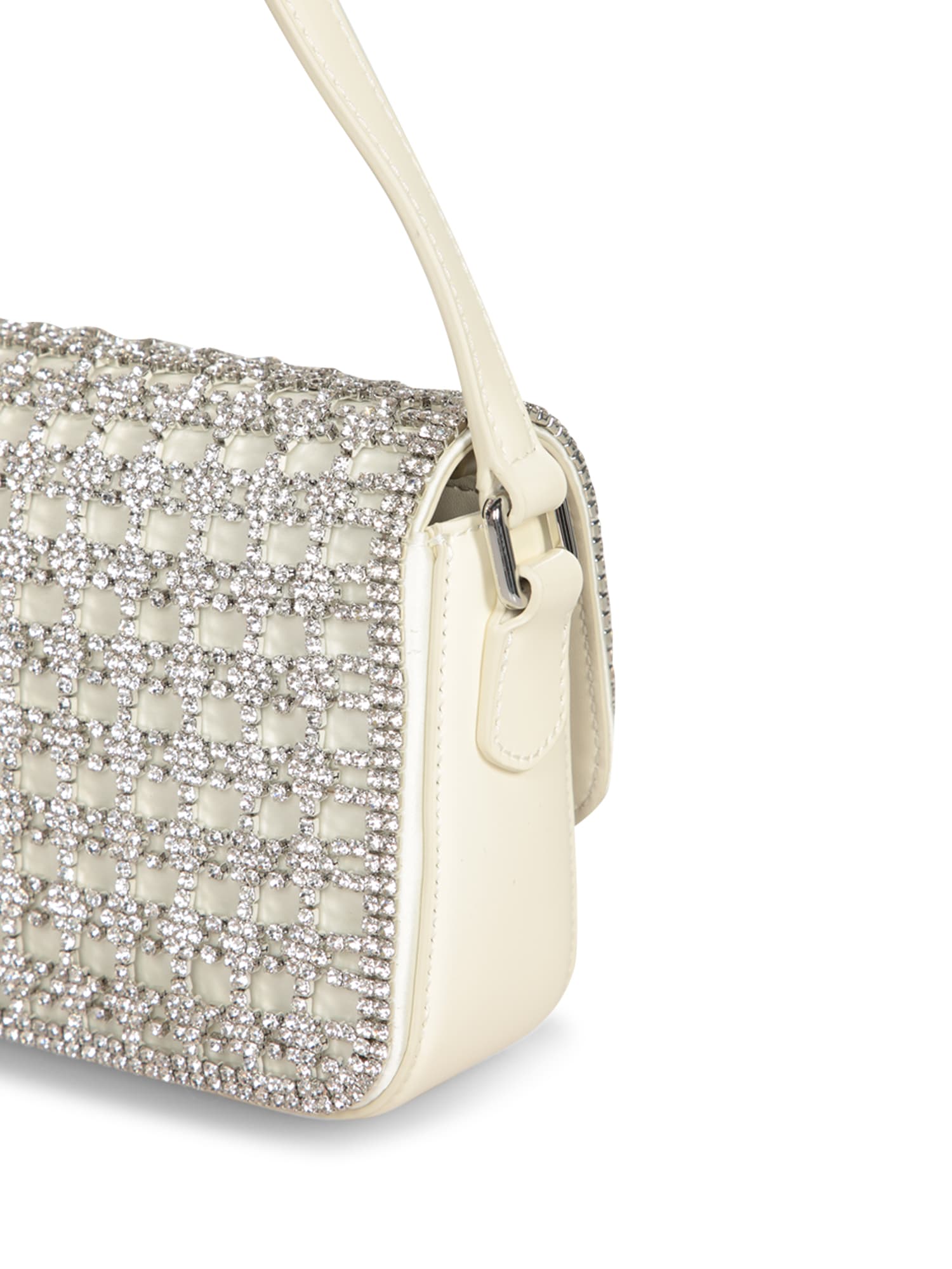 Shop Self-portrait Cream Crystal Baguette Bag In White