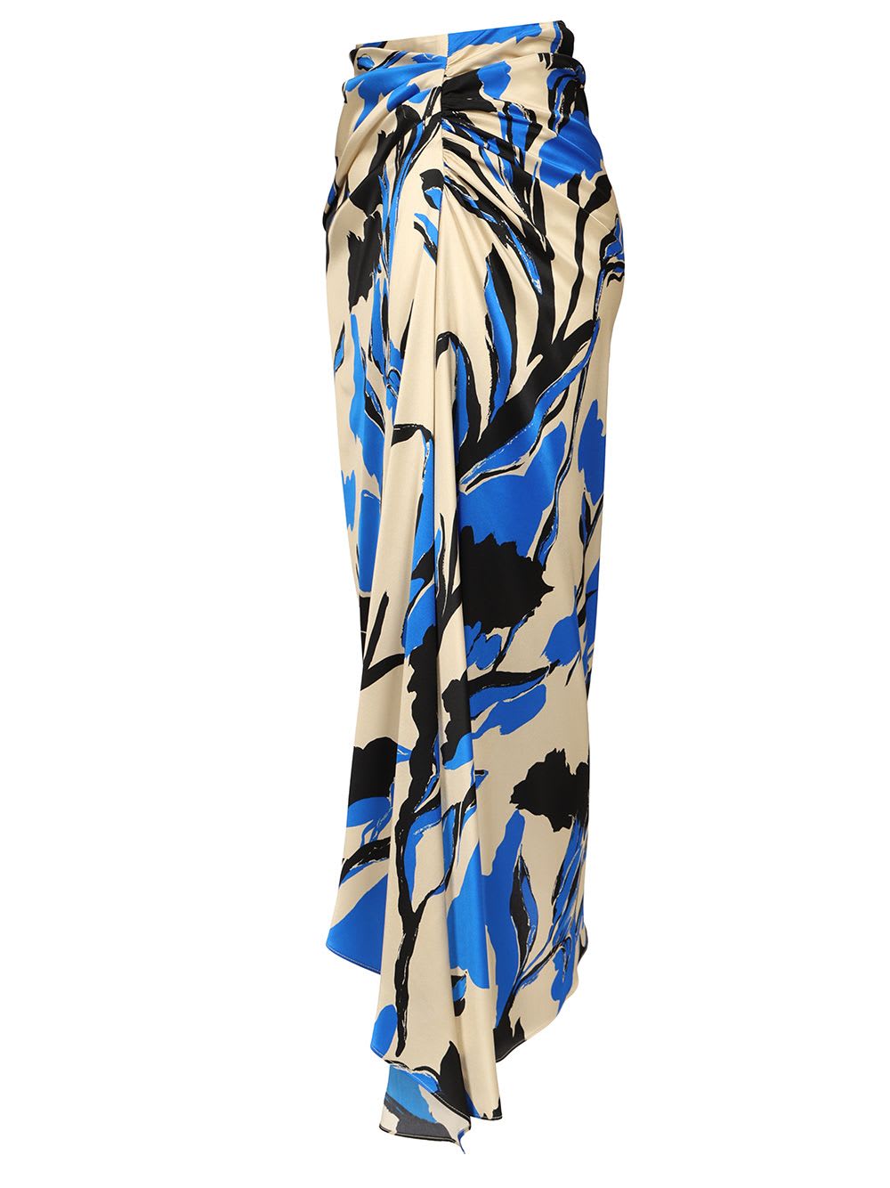 Max Mara Draped Floral Ruched Asymmetric Hem Skirts In Blue