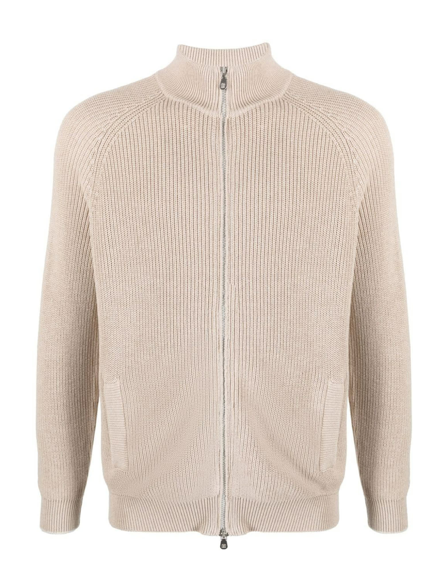 Brunello Cucinelli Ribbed-knit Zip-up Cardigan In Camel Light Nebbia