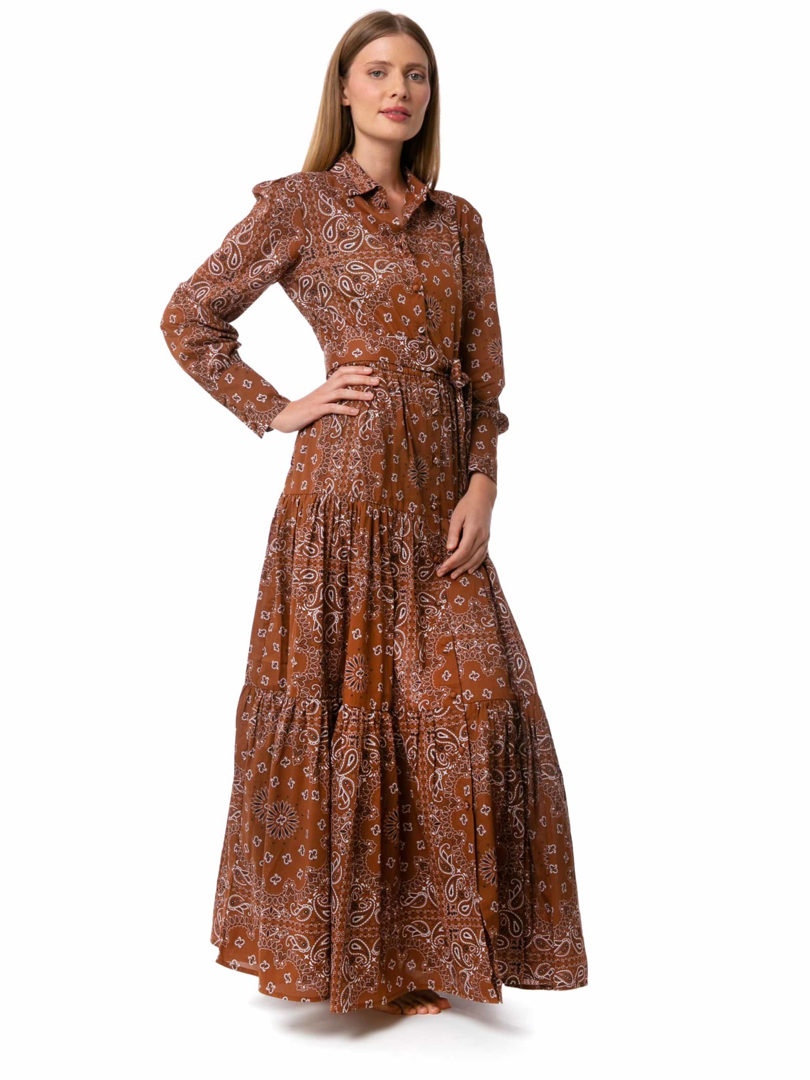 Shop Mc2 Saint Barth Woman Brown Bandanna Long Dress Jensen