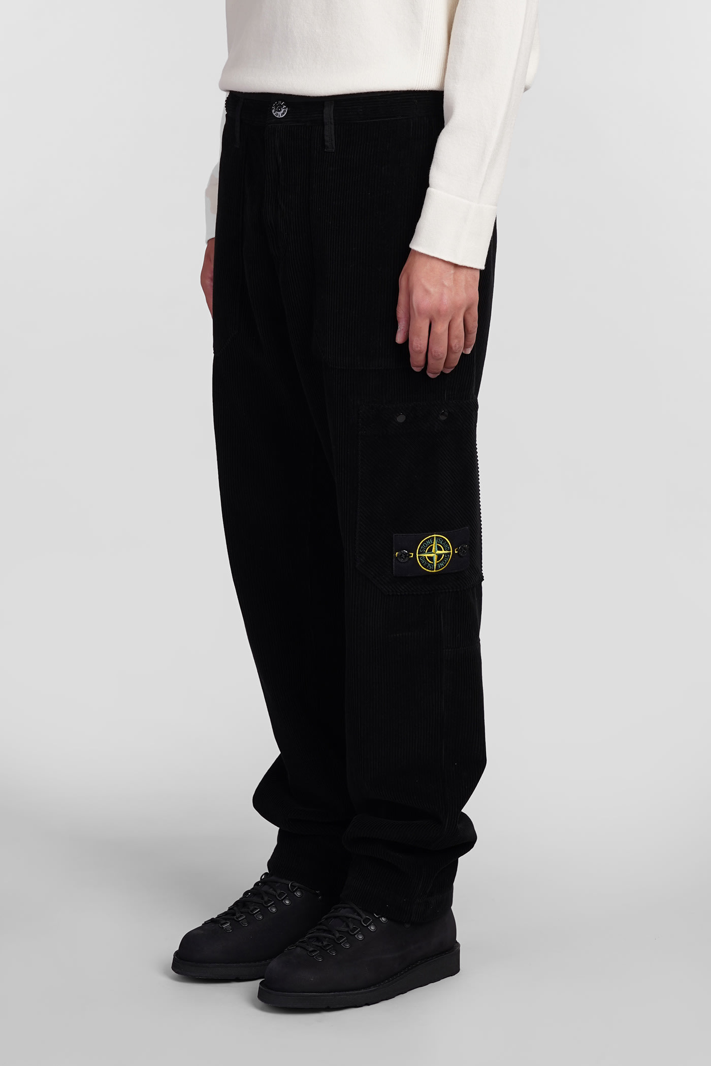 Shop Stone Island Pants In Black Cotton