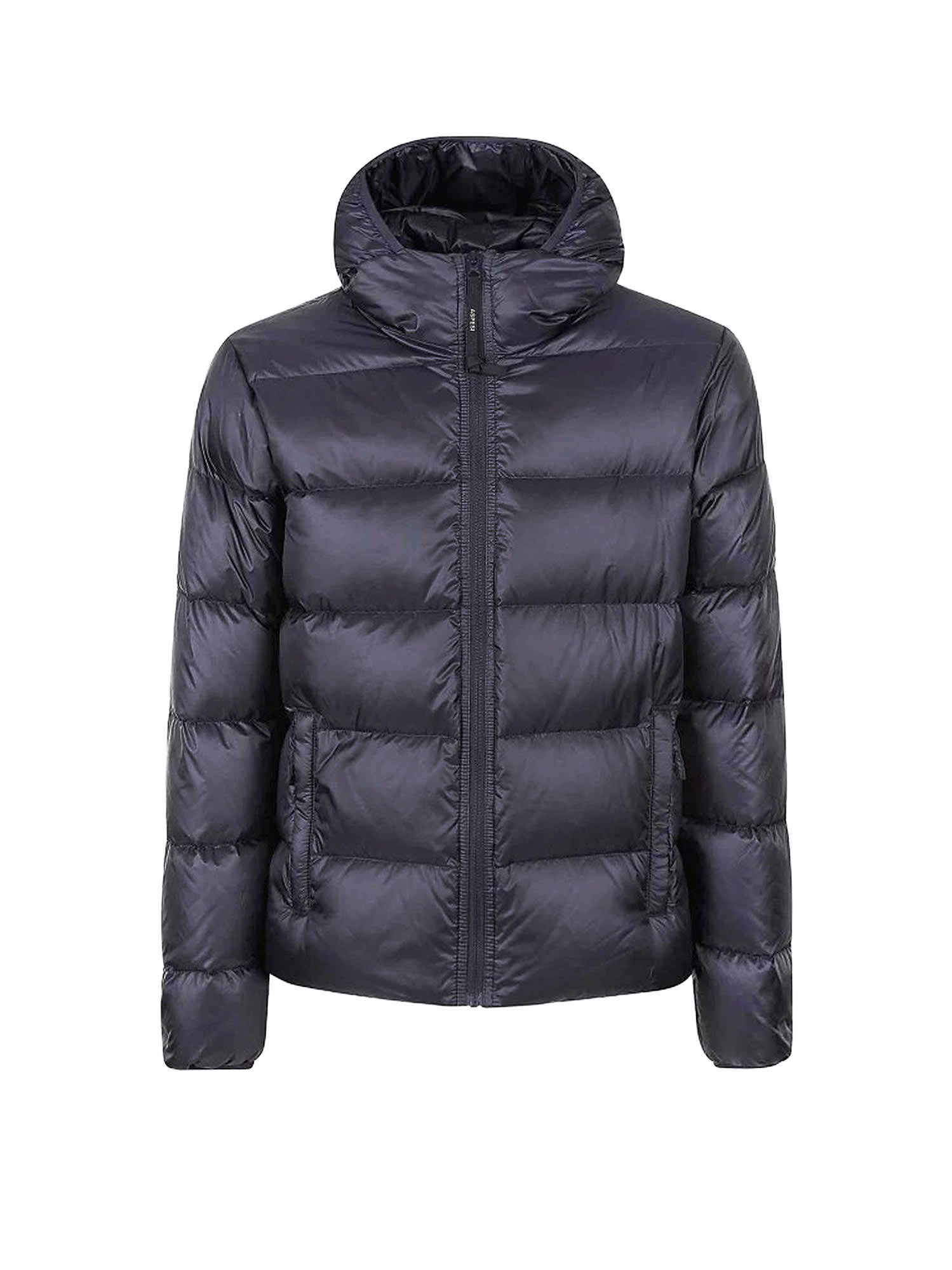 Aspesi Nylon Down Jacket With Hood And Pockets In Blue