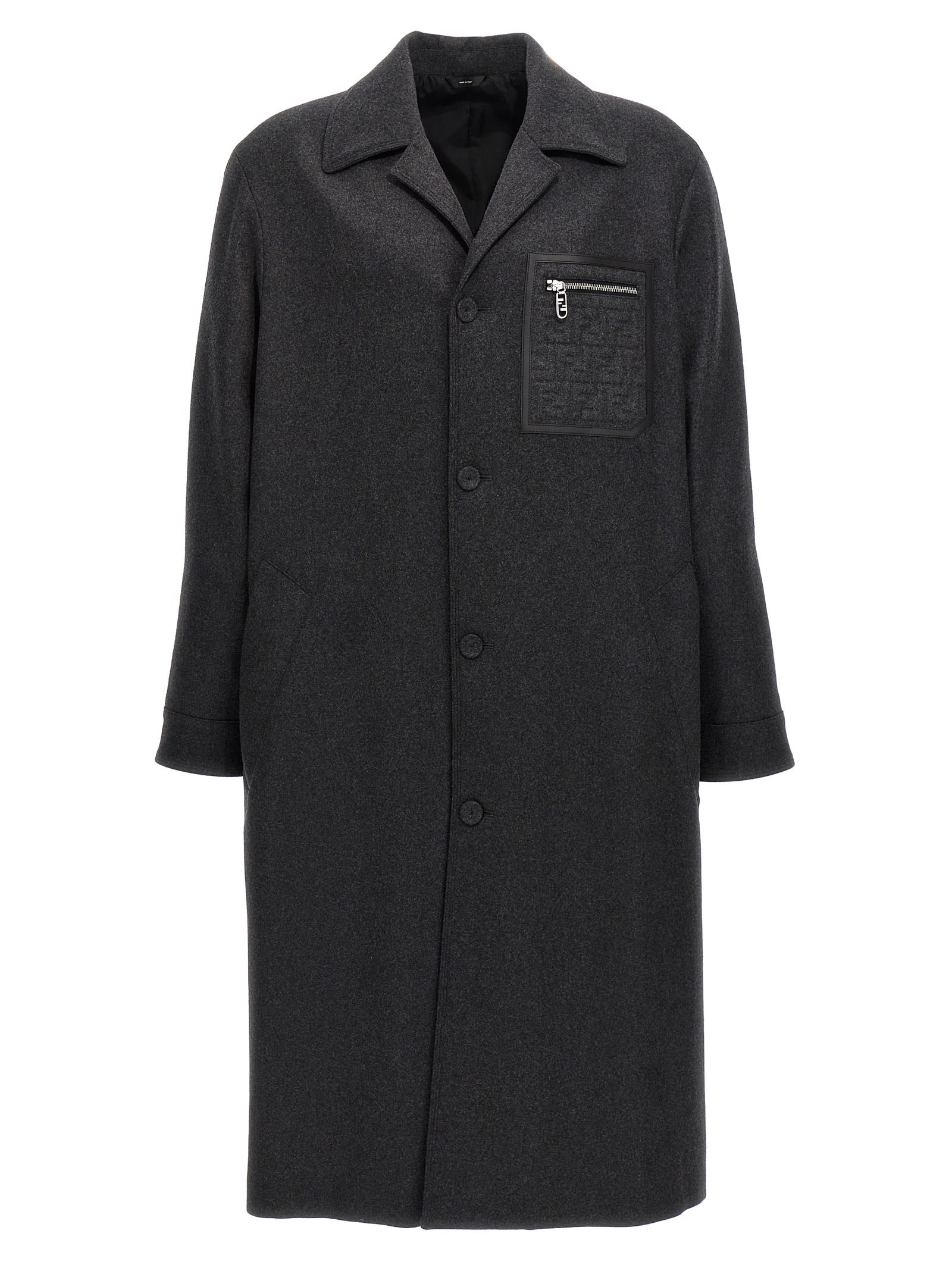 Shop Fendi Single-breasted Cashmere Coat In Gray