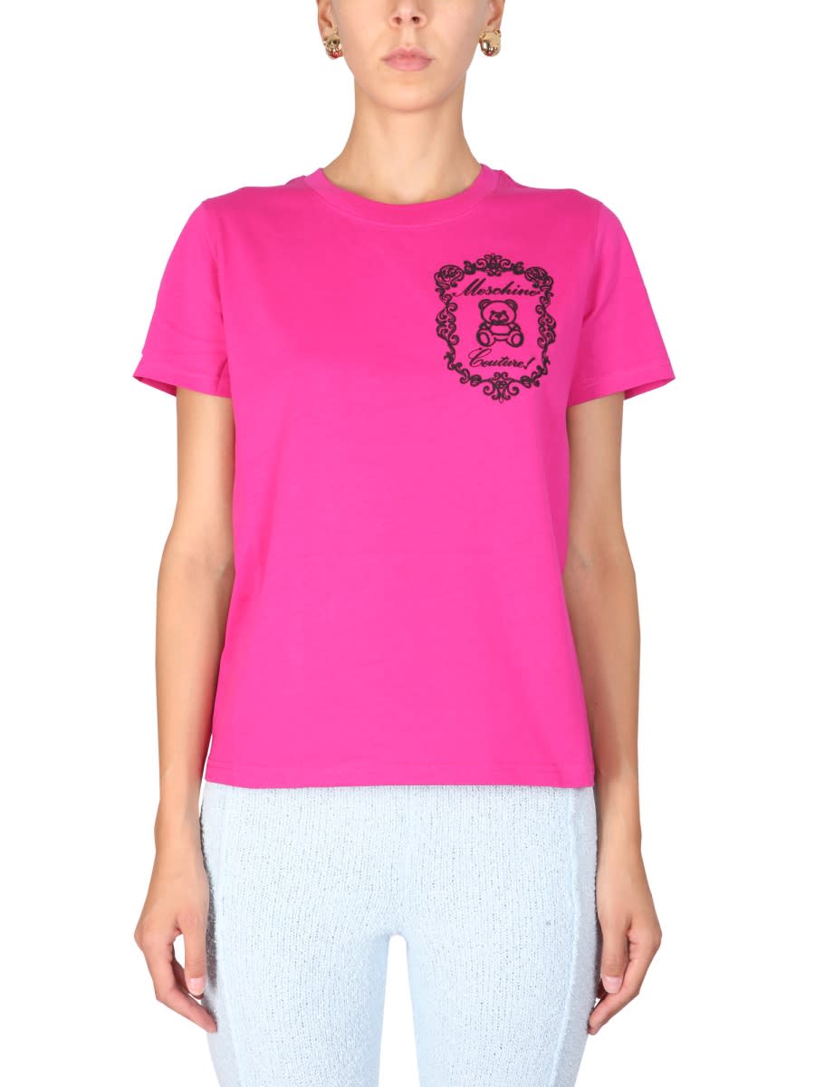 Moschino Logo Graphic Print Crew Neck T-shirt In Purple
