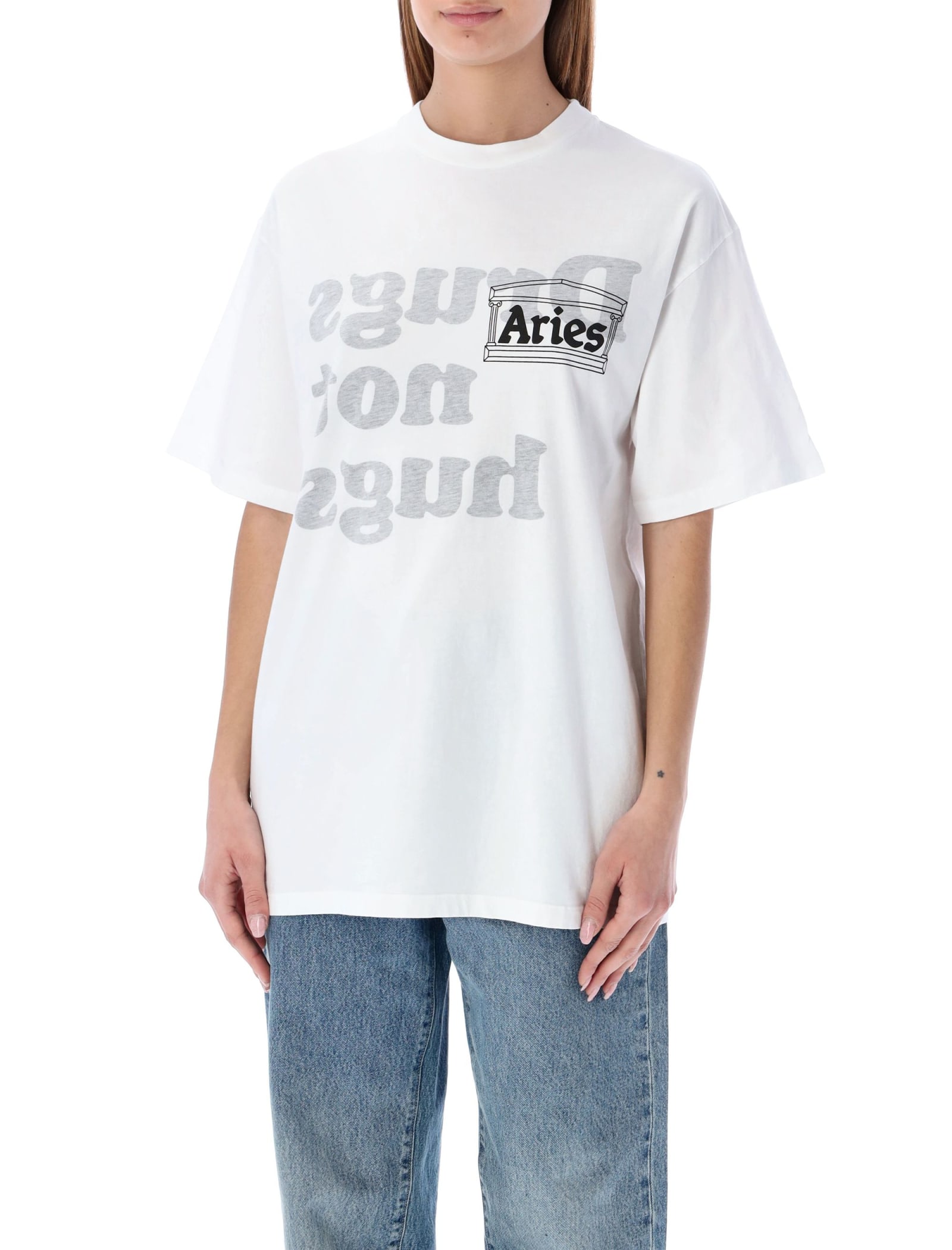 Aries Unisex Drugs Not Hugs Logo-graphic Print T-shirt