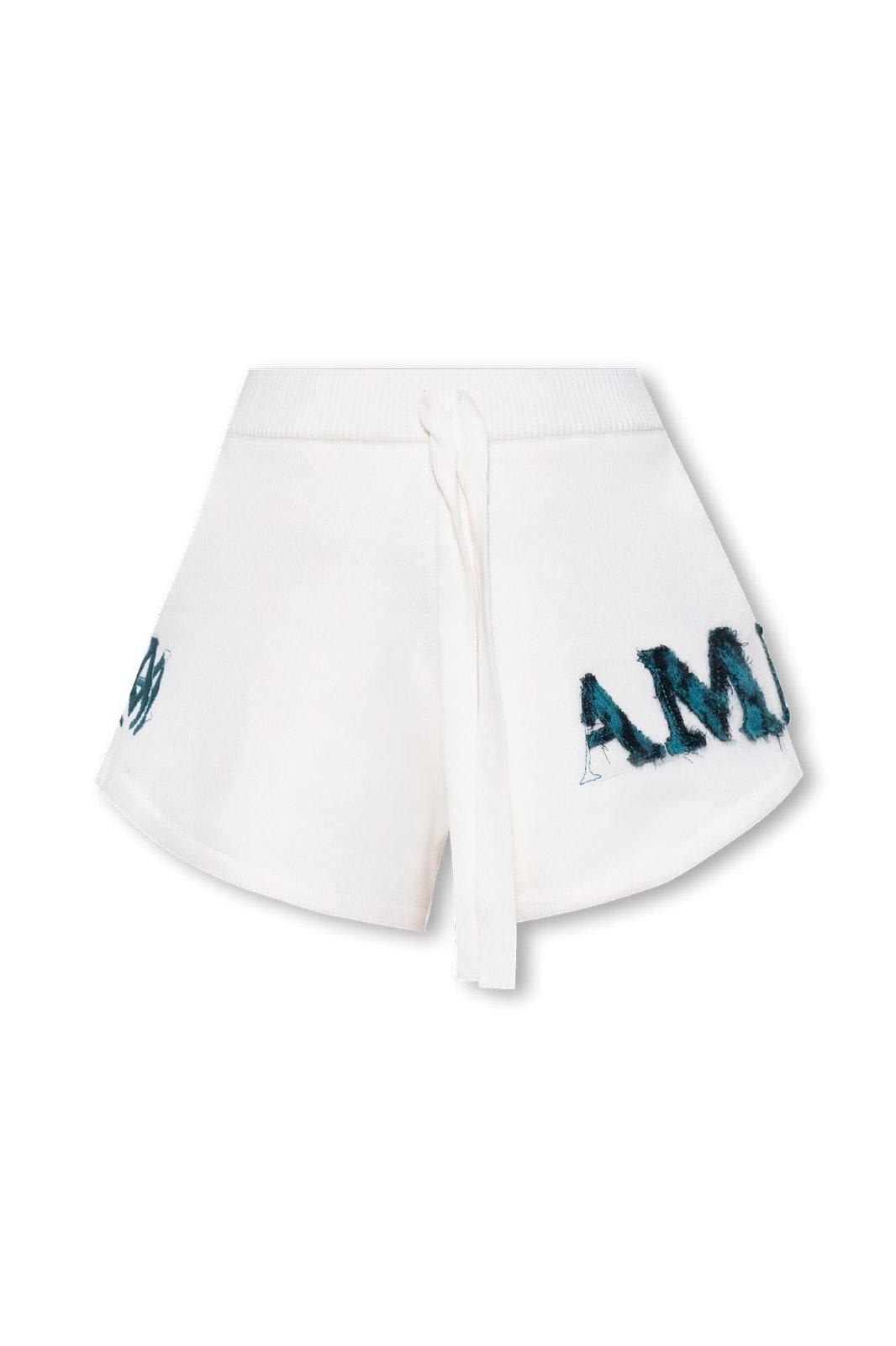 Shop Amiri Logo Patch Drawstring Shorts In White