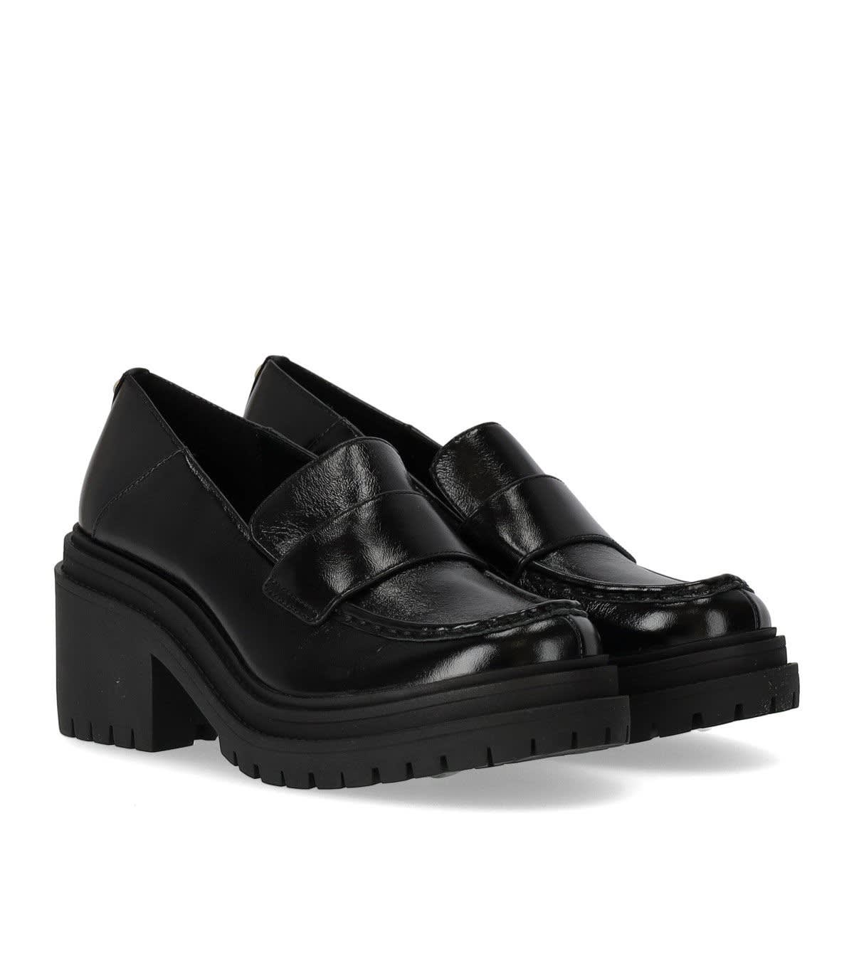 Shop Michael Kors Rocco Leather Moccasin With Heel In Nero