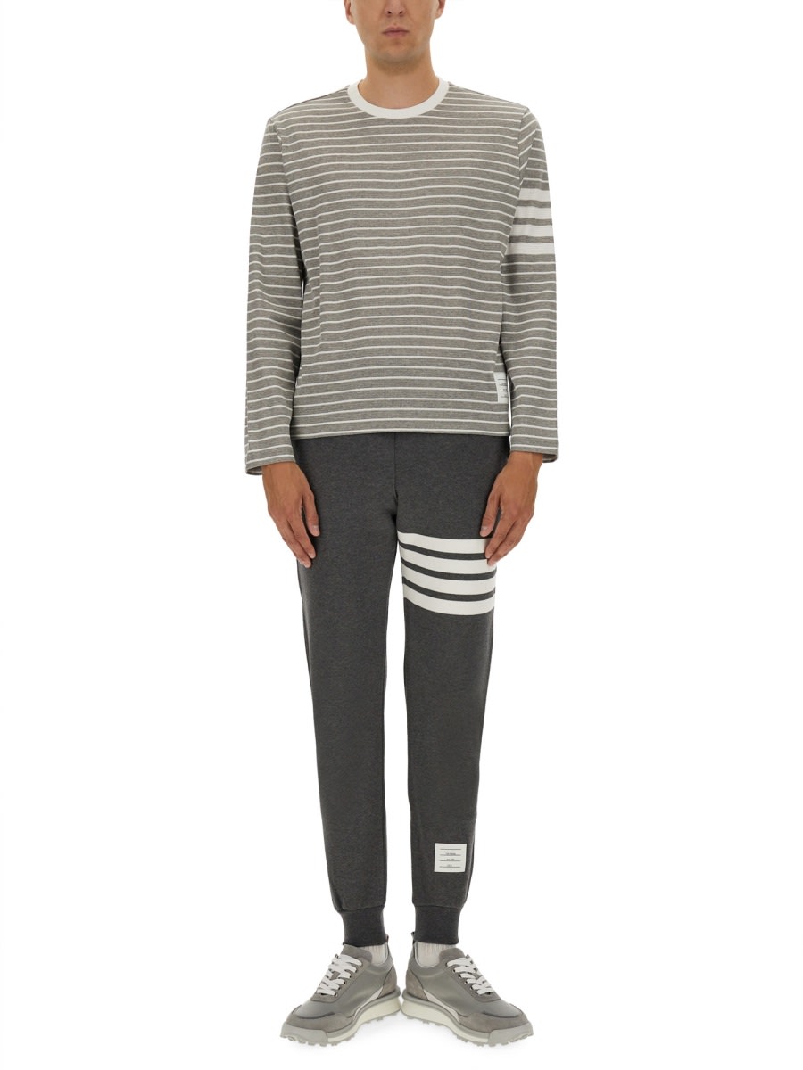 Thom Browne Striped Crew Neck T-shirt In Gray
