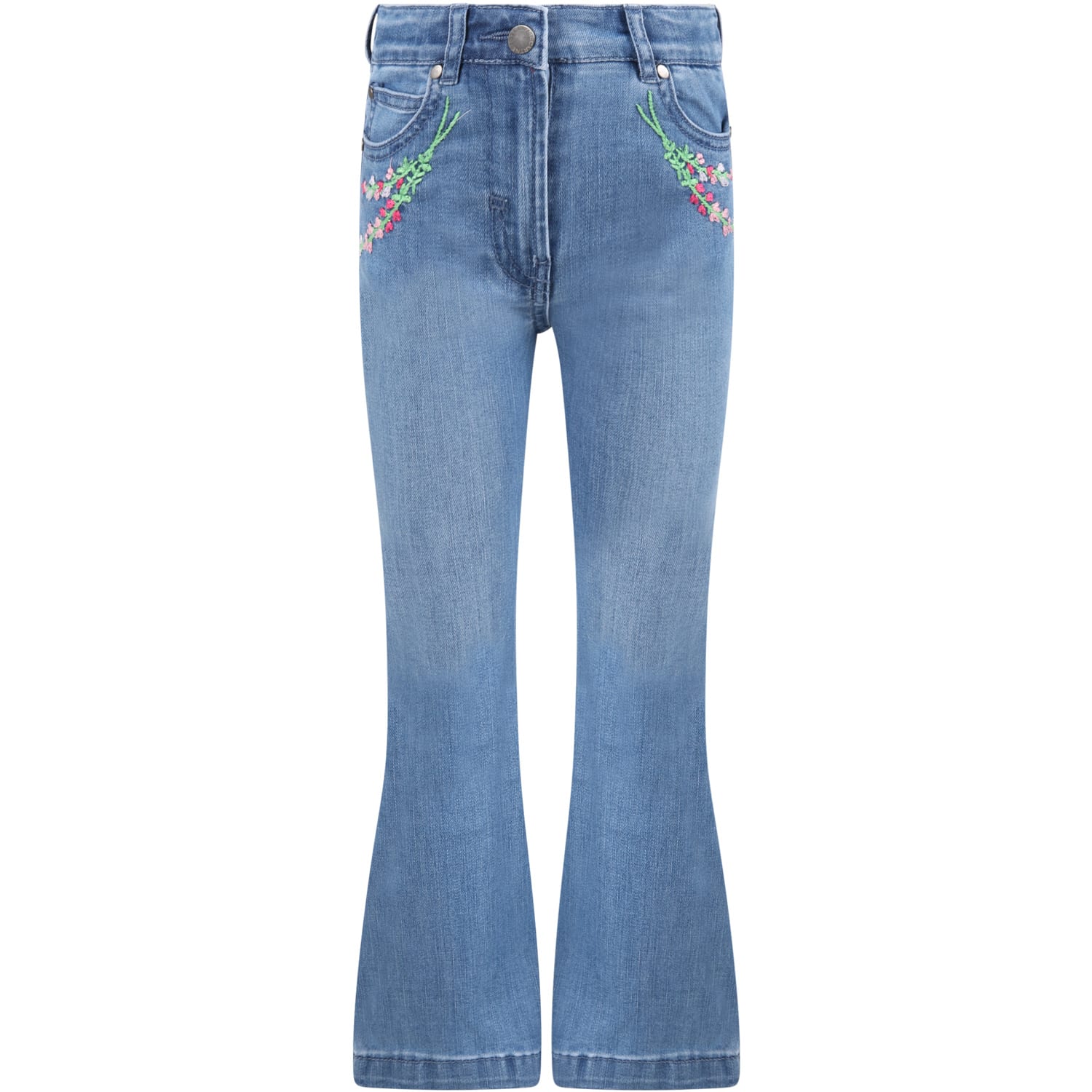 Stella McCartney Kids Blue Jeans For Girl With Flowers