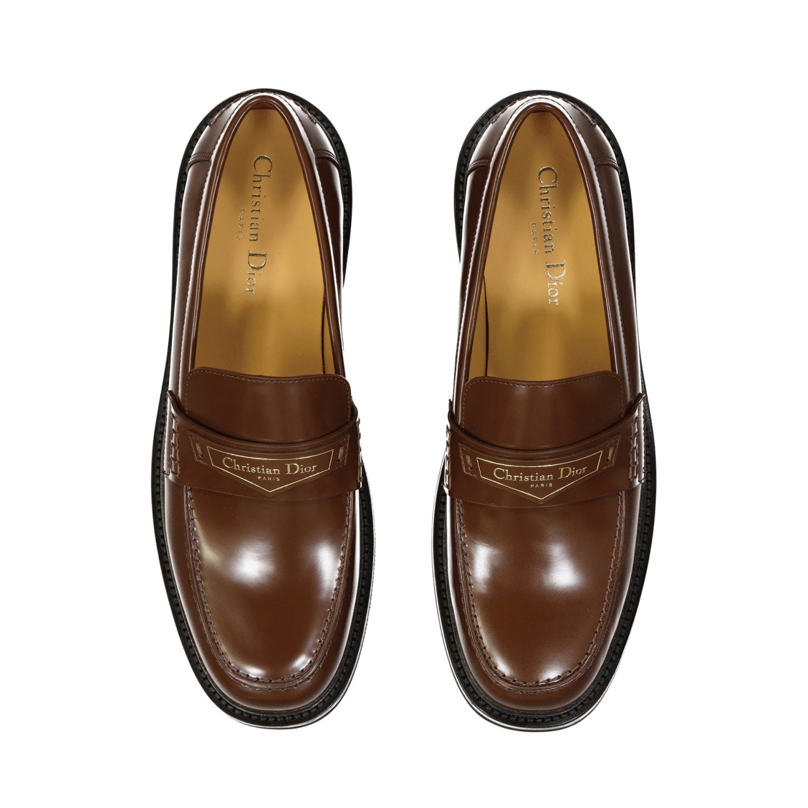 Shop Dior Leather Loafers In Brown
