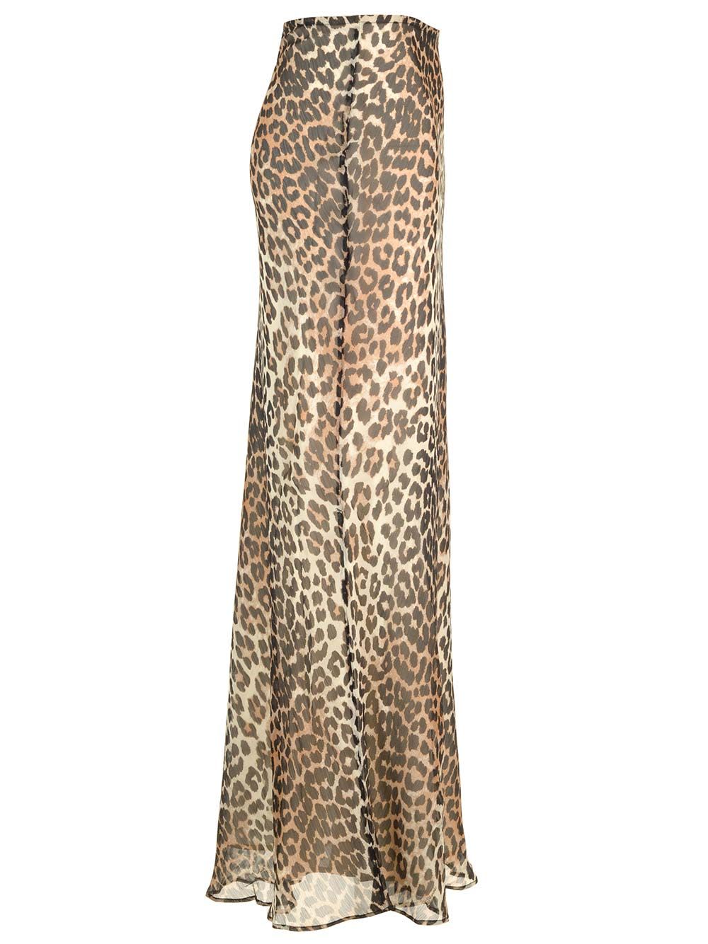 Shop Ganni Chiffon Long Skirt In Animalier