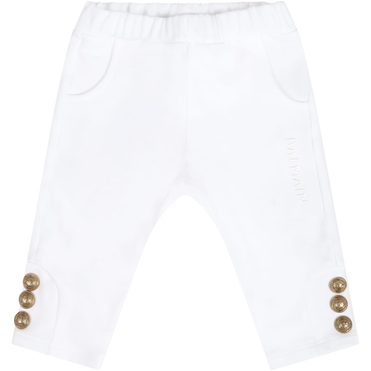 Balmain White Sweatpants For Babykids With Logo