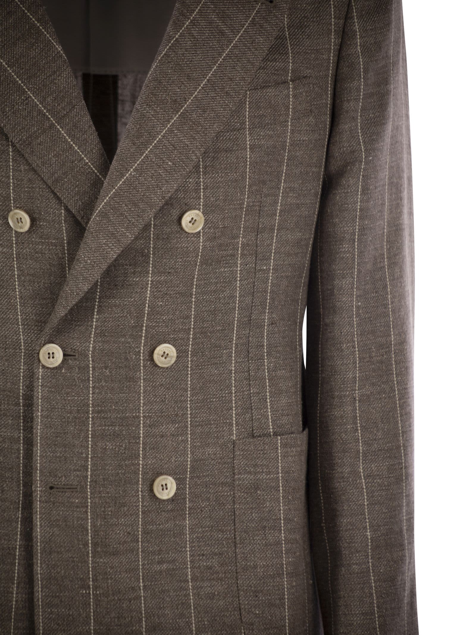 Brunello Cucinelli Deconstructed One-and-a-half-breasted Pinstripe Jacket In Brown