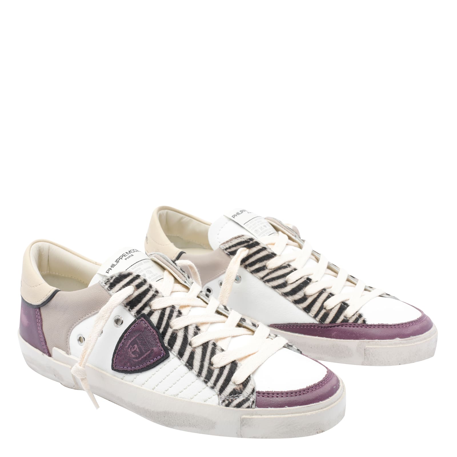 Philippe Model Low Top Leather Sneakers With Contrast Panels In White