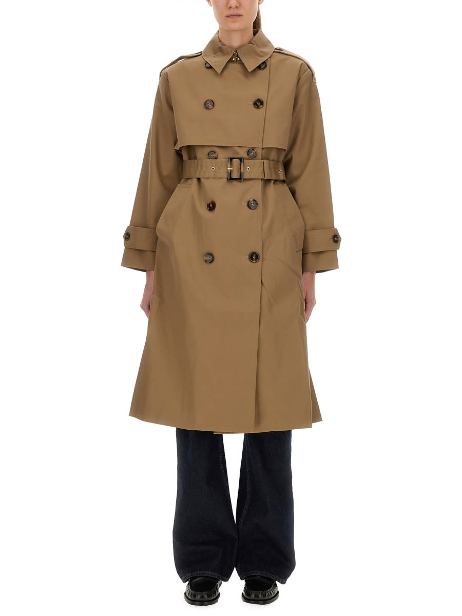 Barbour Double-breasted Belted Coat Epaulettes In Nude