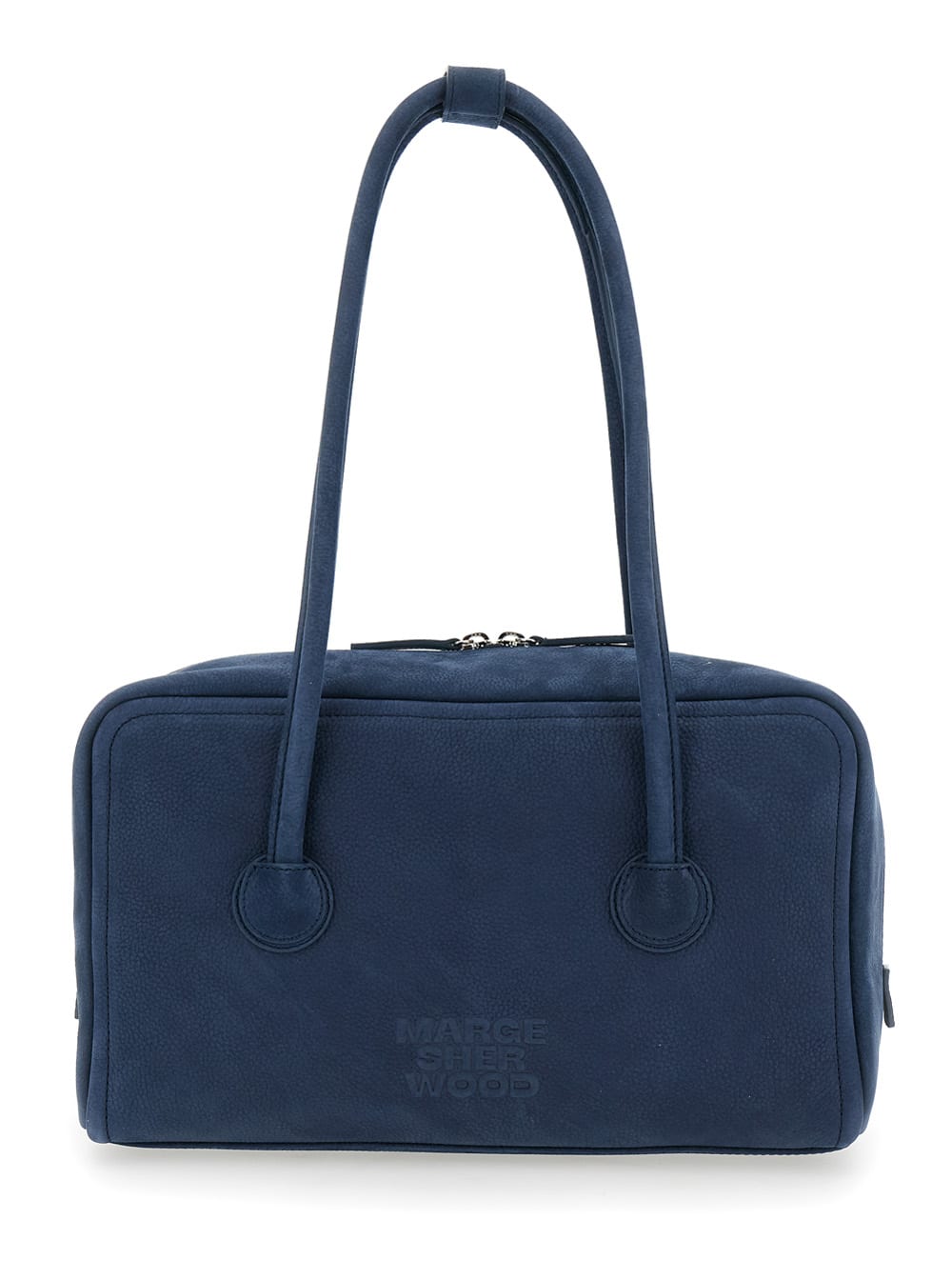 boston Blue Shoulder Bag With Logo Lettering On The Front In Soft Leather Woman