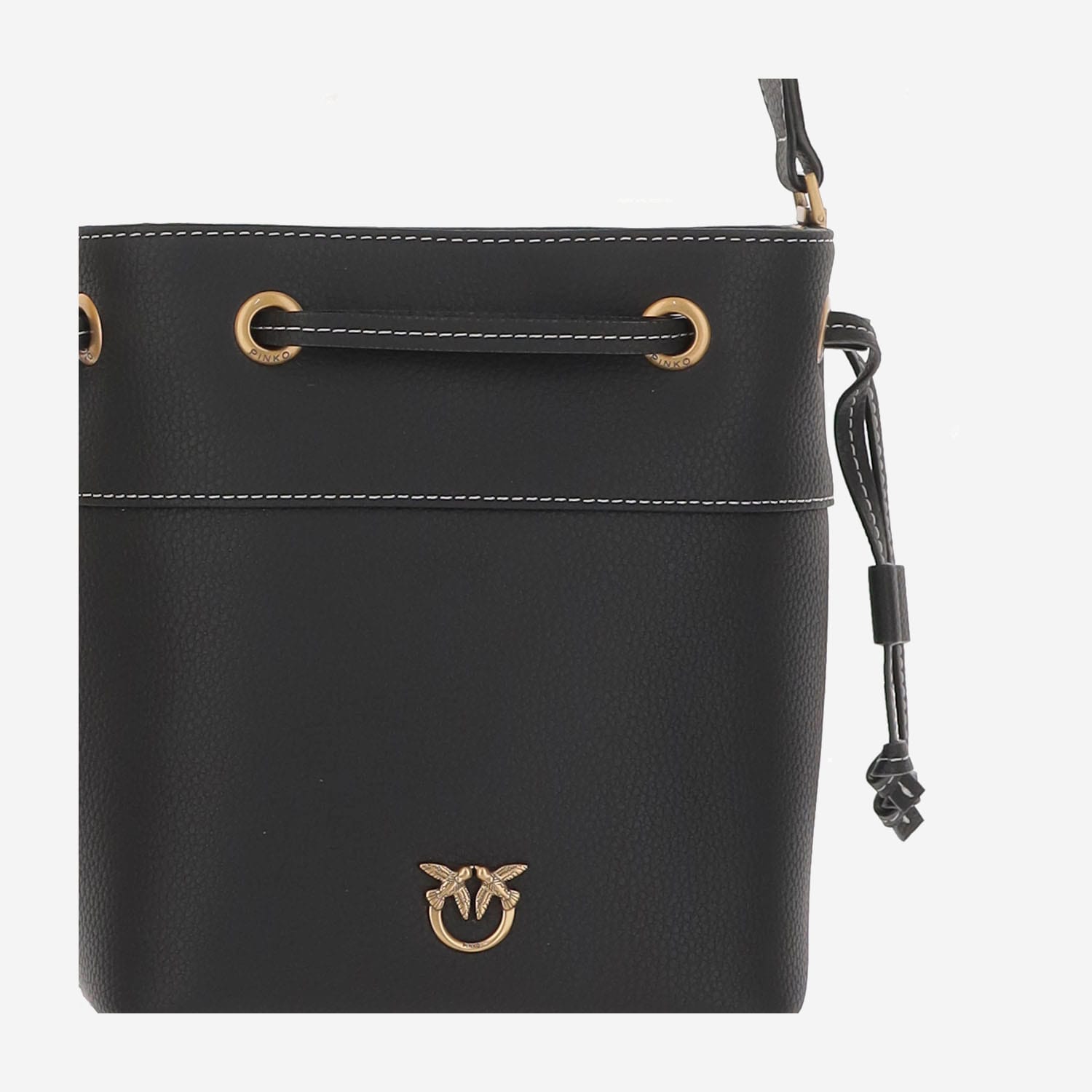 Pinko Leather Shoulder Bag With Gold Accents In Black