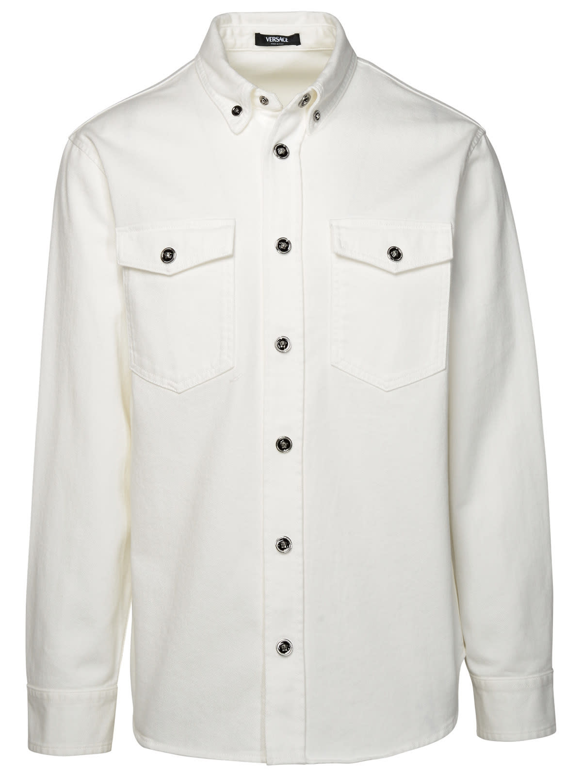 Shop Versace Denim Shirt In White Cotton