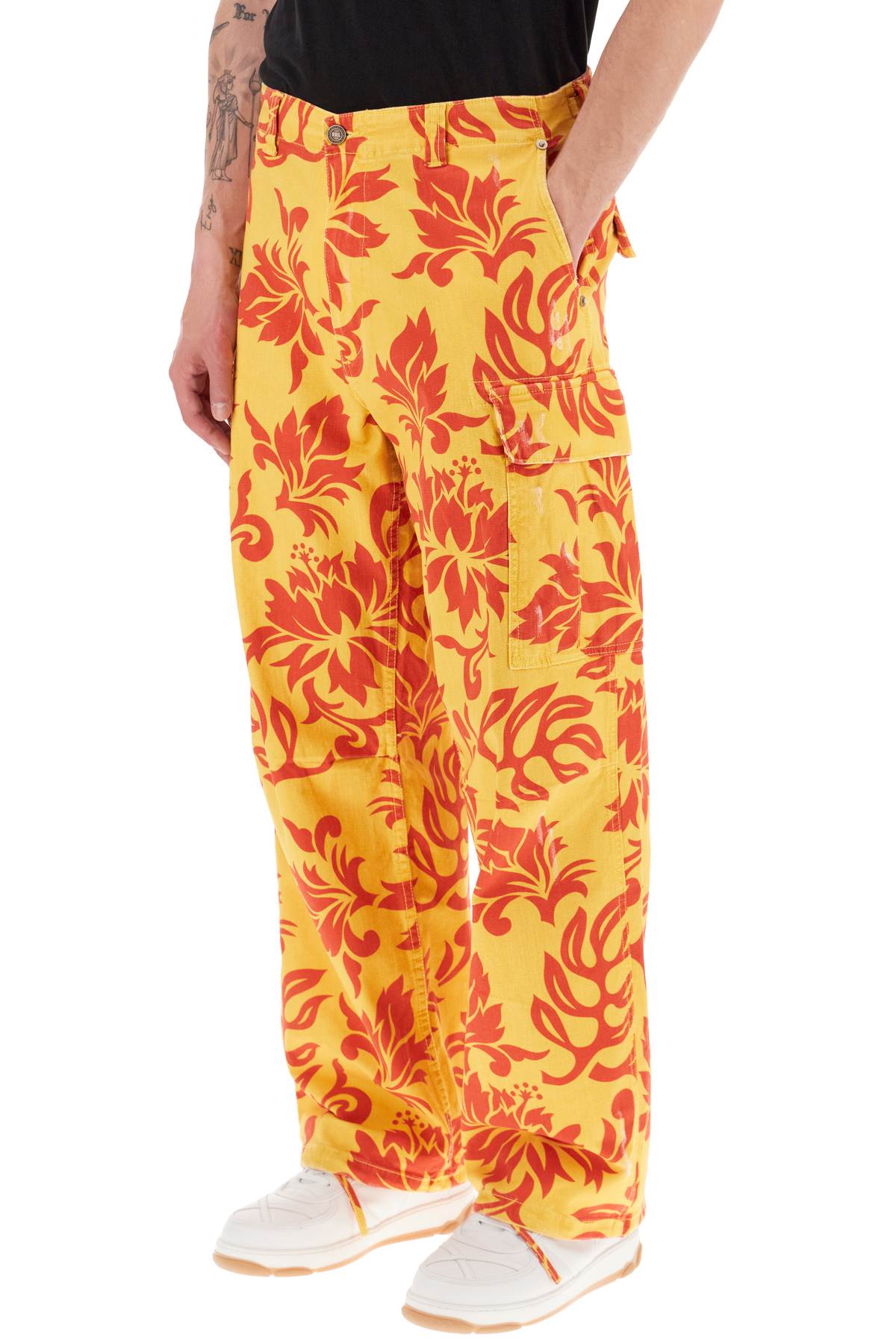 Shop Erl Floral Cargo Pants In  Tropical Flowers 3 (yellow)