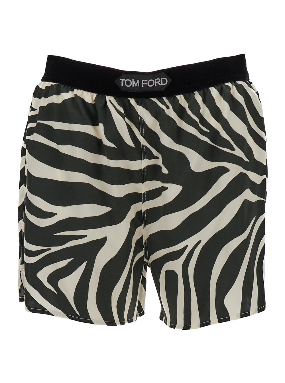 Shop Tom Ford Optical Zebra Print On Stretch Silk Satin Pj Shorts In Xecbl Ecru/black