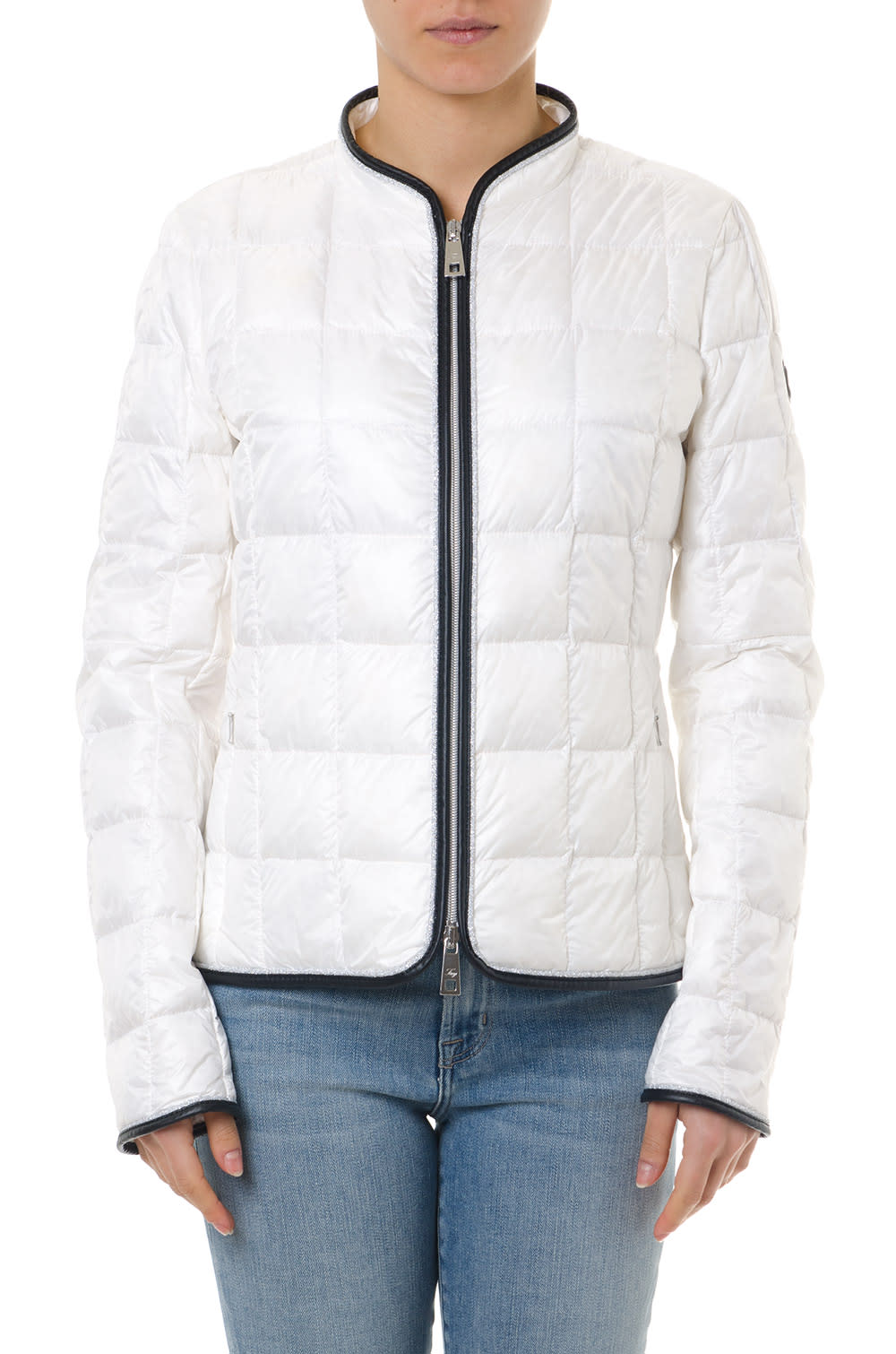 Fay Light Ivory Down Jacket With Contrasting Edges