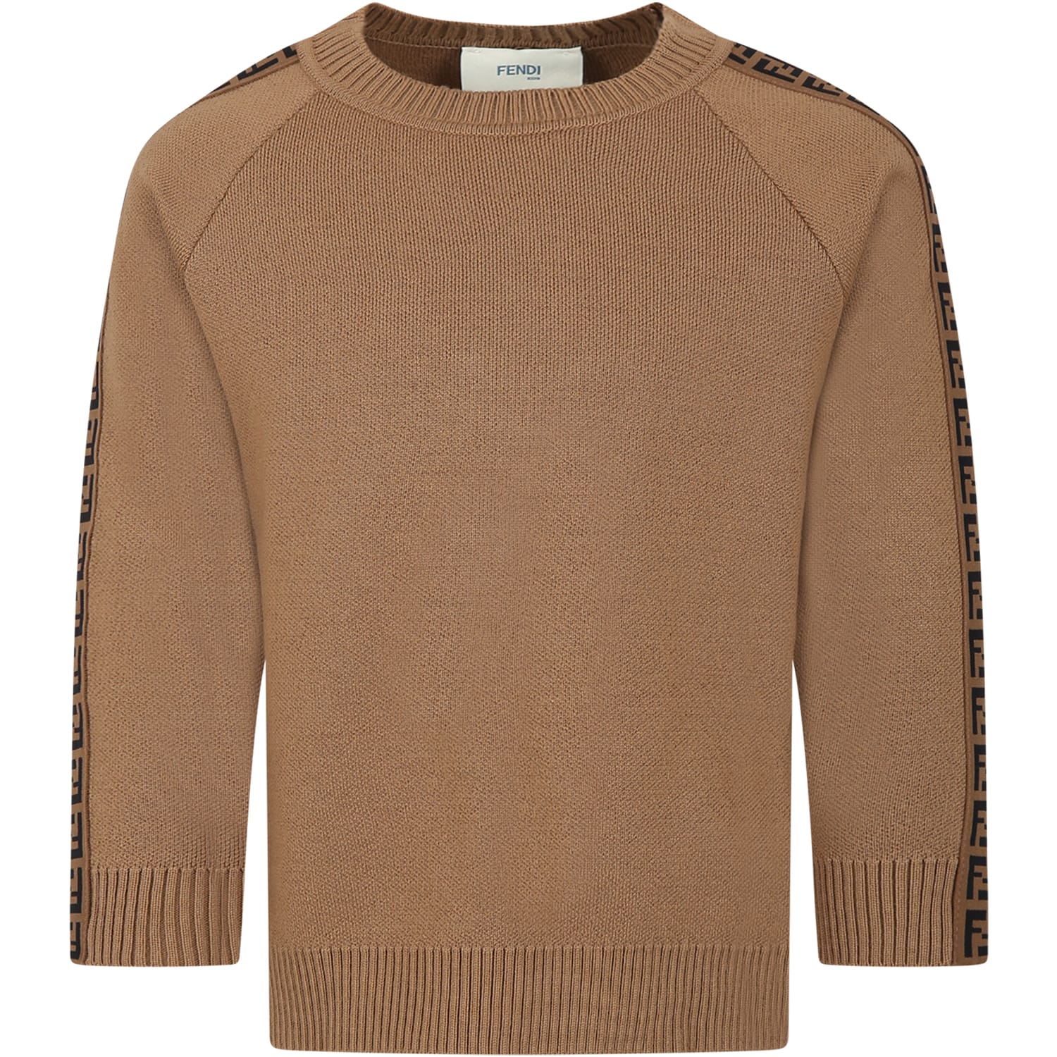 Shop Fendi Brown Sweater For Kids With Double Ff In Marrone