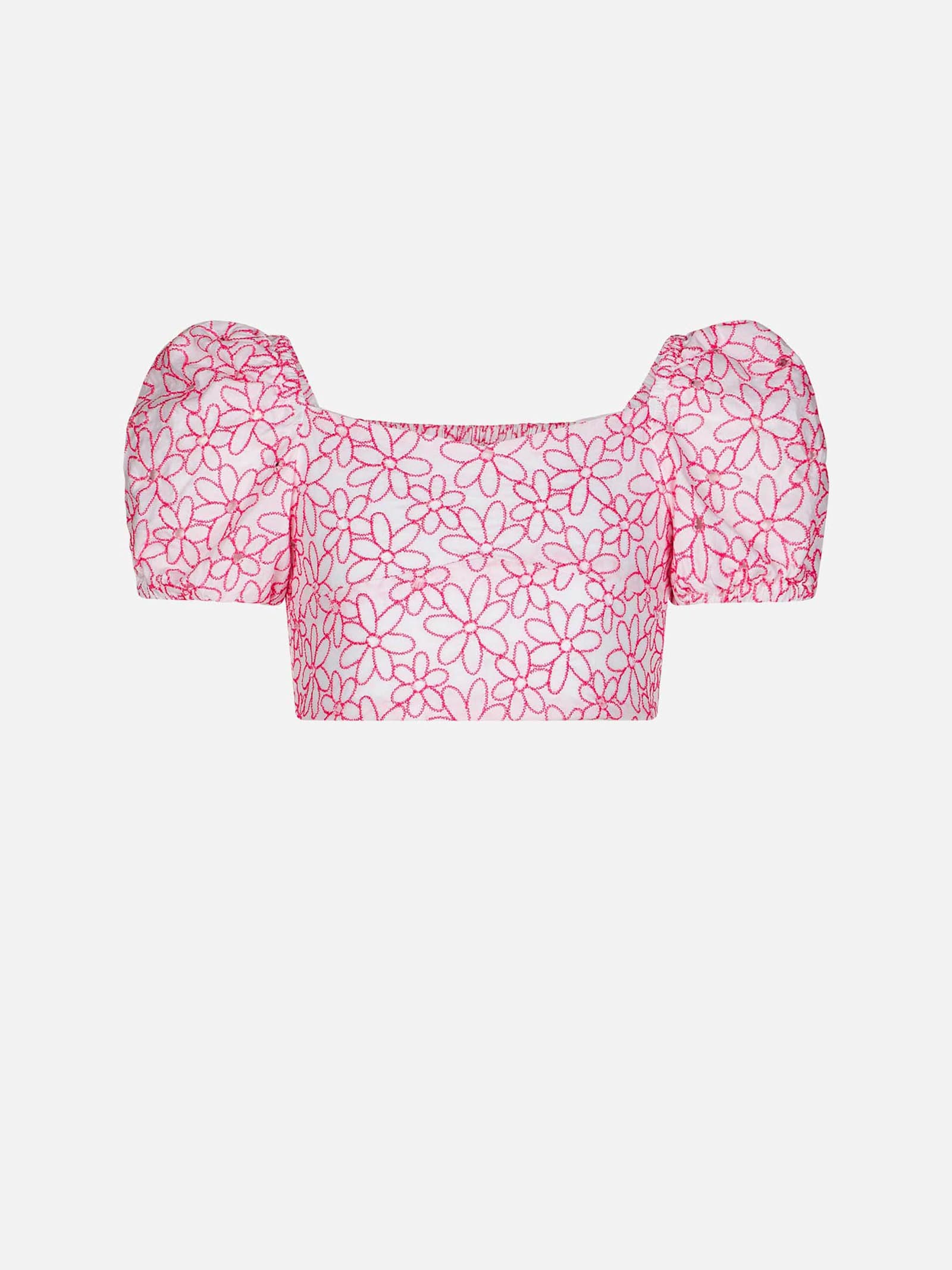 Mc2 Saint Barth Girl Crop Top With Daisy Embroidery In White