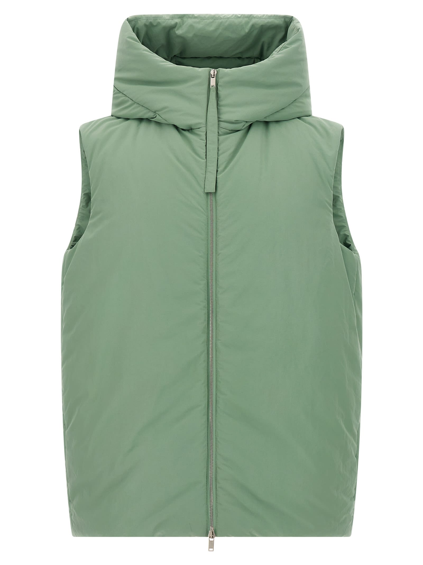 Jil Sander High Collar Sleeveless Quilted Jacket In Green