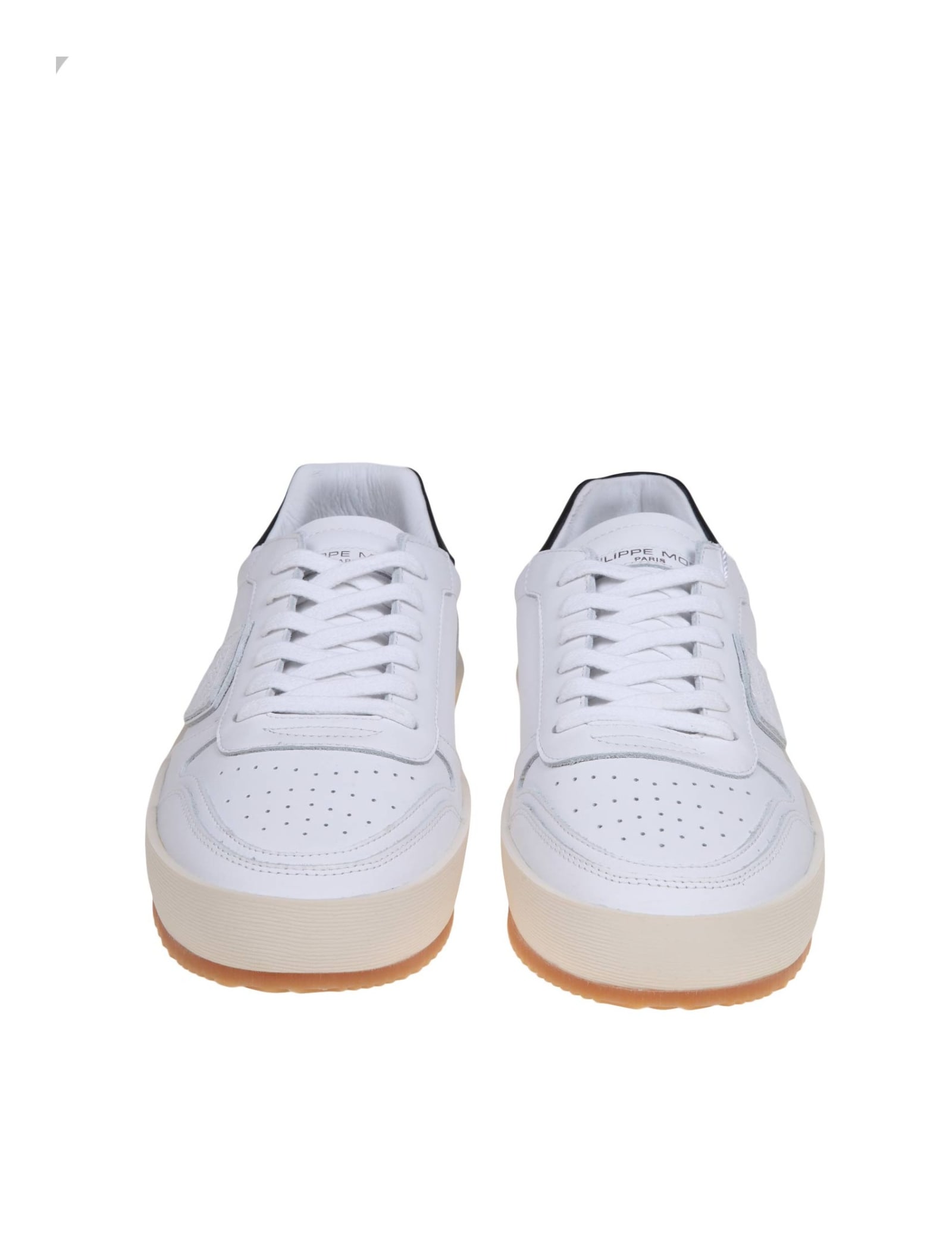 Shop Philippe Model Nice Low White Leather Sneakers In White/black