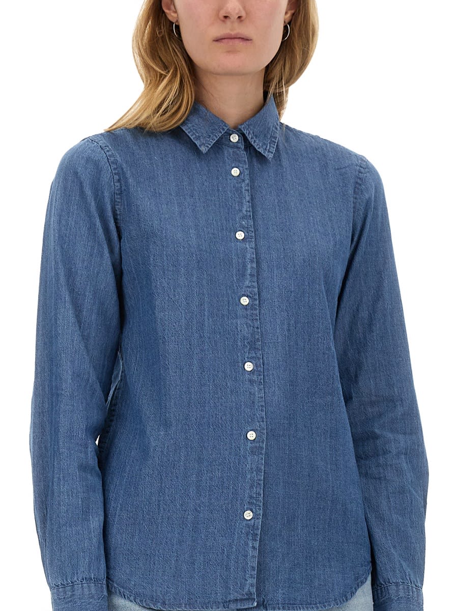 Aspesi Regular Fit Denim Shirt With Classic Collar In Blue