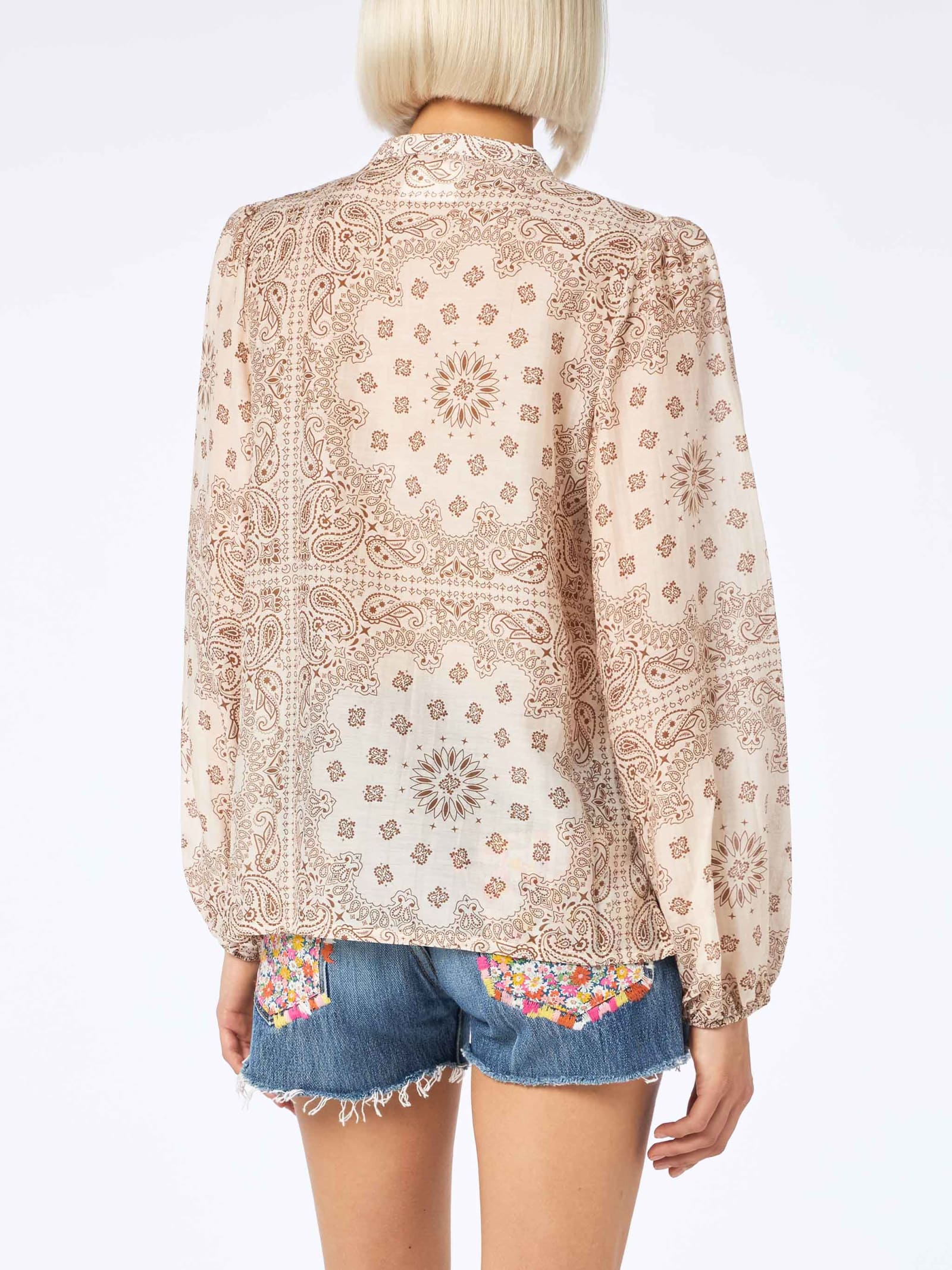 Mc2 Saint Barth Woman Silk Voile Blouse Harper With Bandanna Print In White