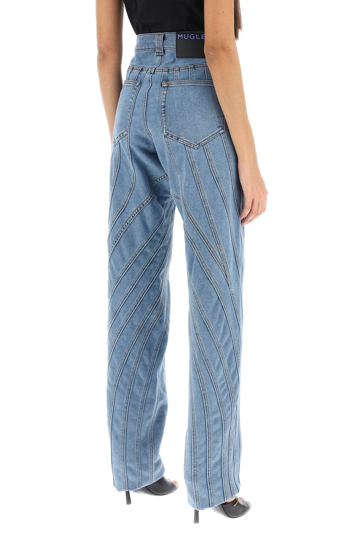 Shop Mugler Spiral Baggy Jeans In Medium Blue (blue)
