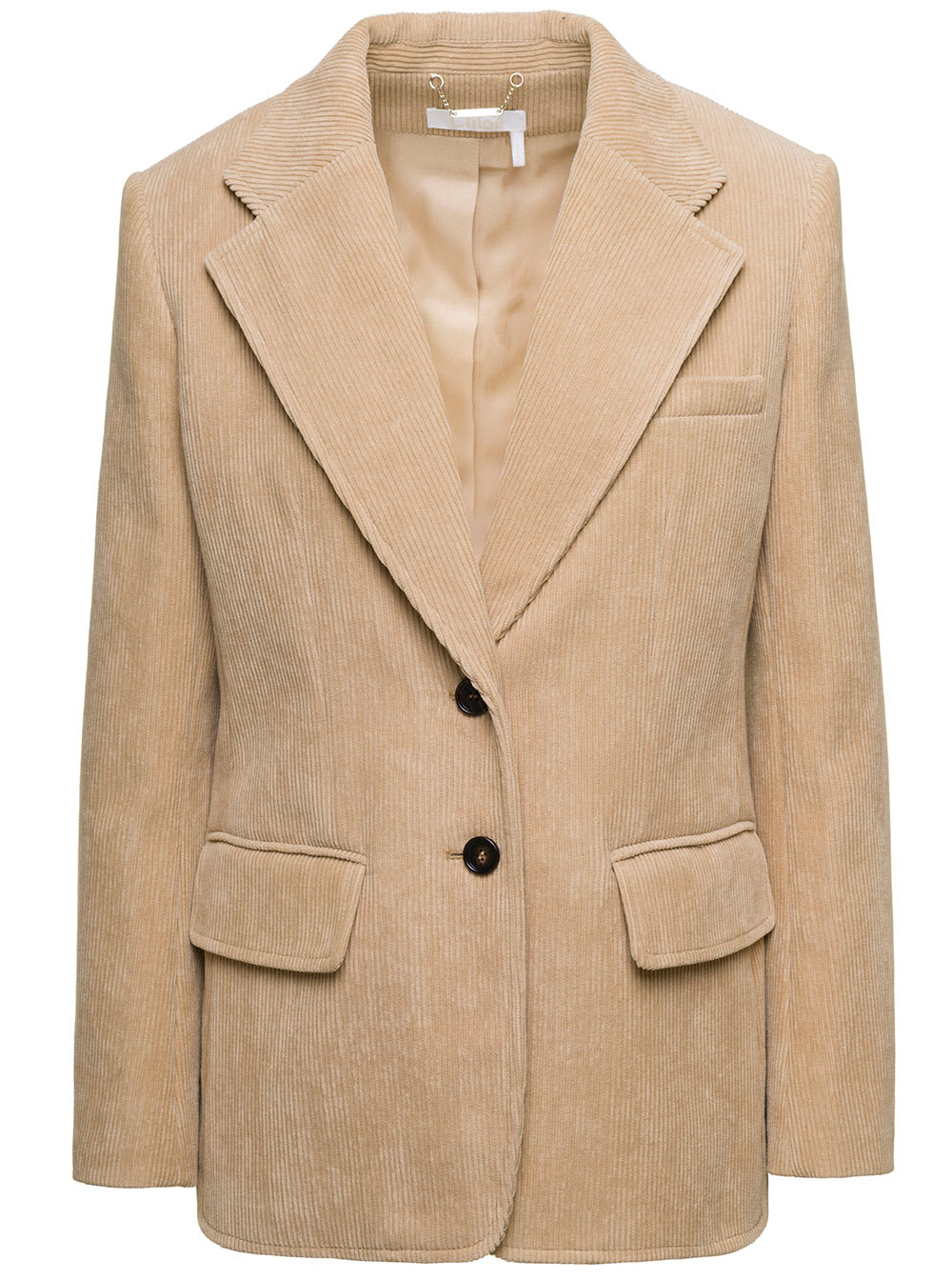 CHLOÉ BEIGE SINGLE-BREASTED JACKET WITH NOTCHED REVERS IN COTTON VELVET WOMAN