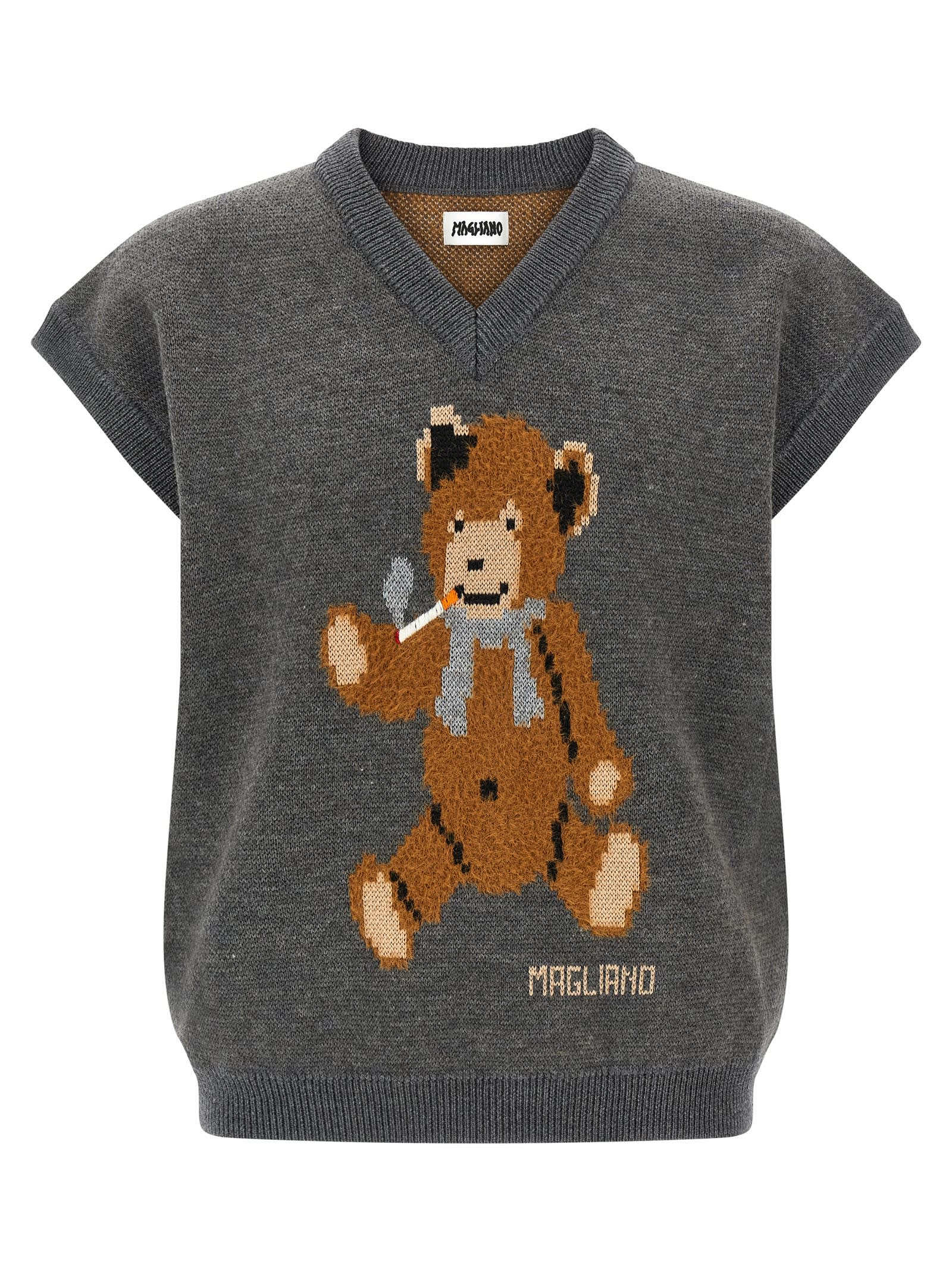 Magliano Teddy Bear V-neck Sweater In Gray