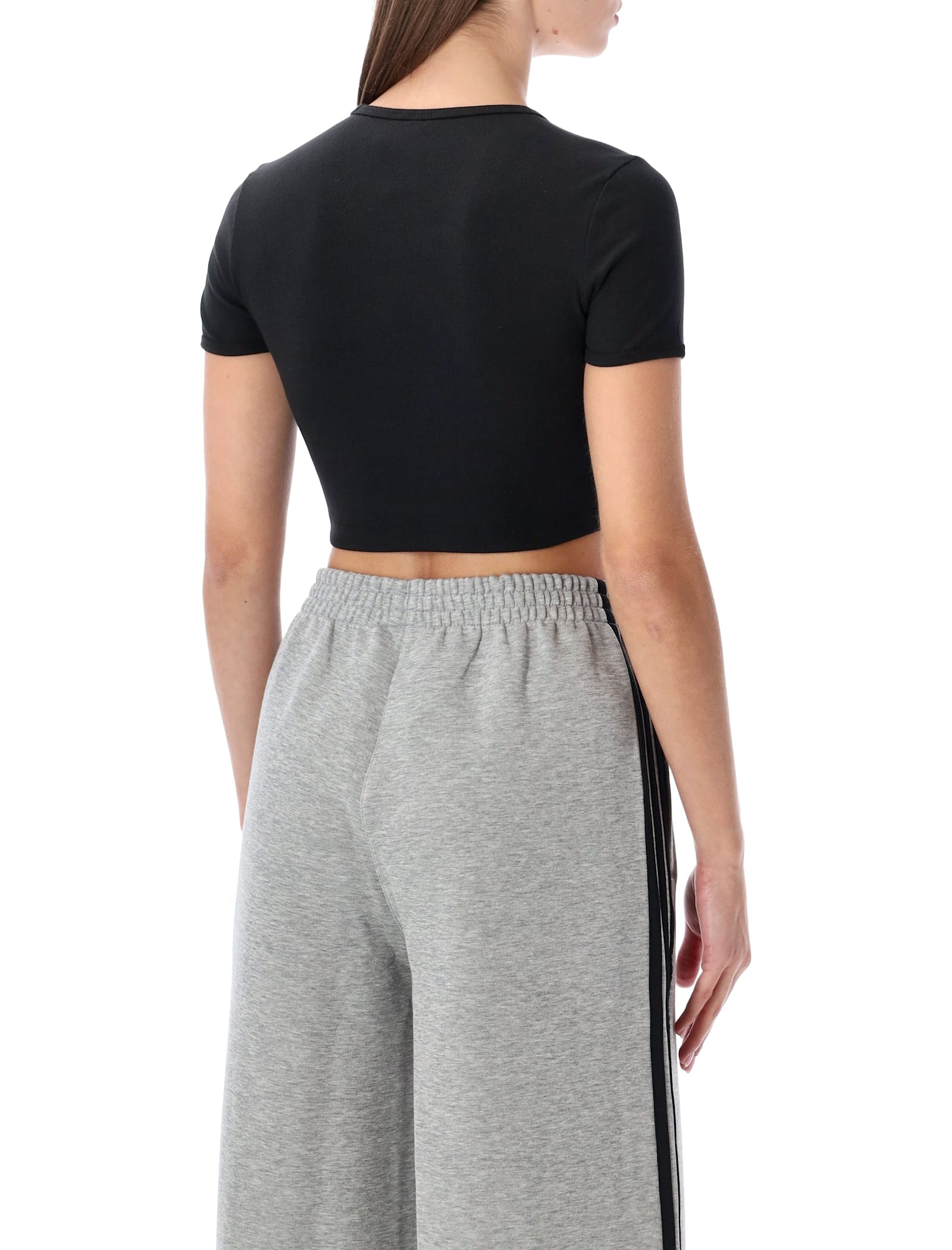 Adidas Originals Black Essentials Ribbed Cropped T-shirt In Black